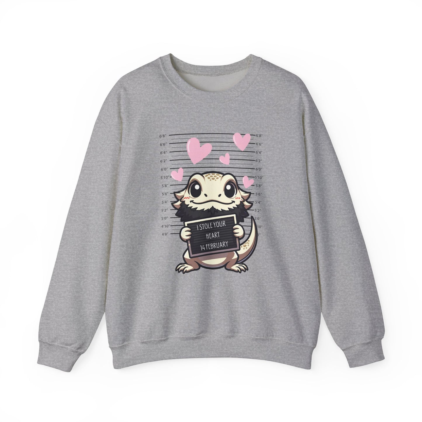 Bearded Dragon Valentine's Day Crewneck Sweatshirt, Pet Reptile Sweatshirt, Stolen Hearts, Valentine's Gift, Gift for Her