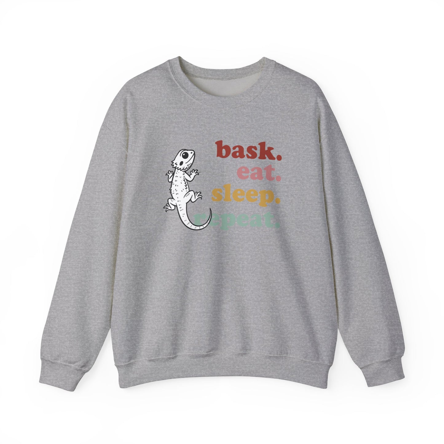 Bask Eat Sleep Repeat Bearded Dragon Unisex Crewneck Sweatshirt | Reptile Sweatshirt | Gift for Reptile Lover | Pet Reptile