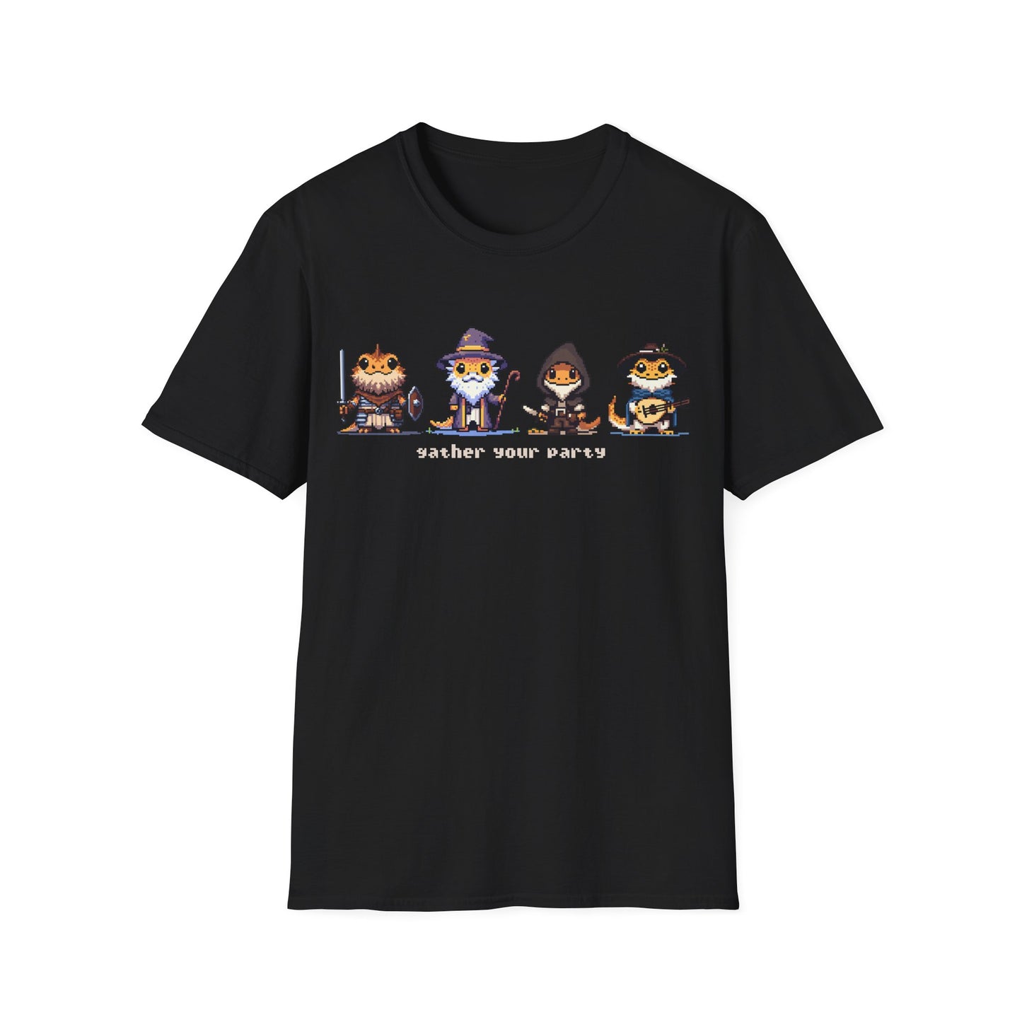 Gather Your Party | Bearded Dragon Pixel Art | Unisex Softstyle T-Shirt | Reptile DnD Shirt