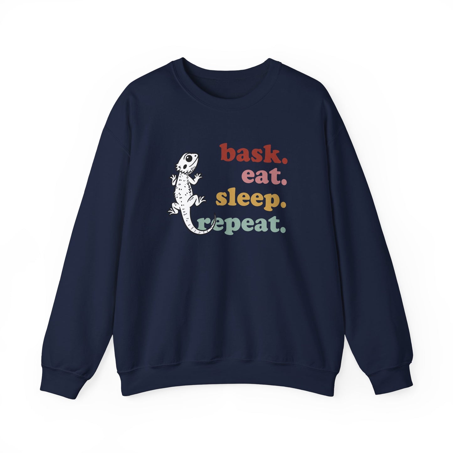 Bask Eat Sleep Repeat Bearded Dragon Unisex Crewneck Sweatshirt | Reptile Sweatshirt | Gift for Reptile Lover | Pet Reptile
