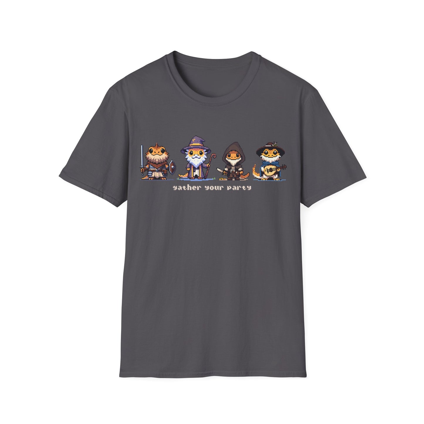 Gather Your Party | Bearded Dragon Pixel Art | Unisex Softstyle T-Shirt | Reptile DnD Shirt