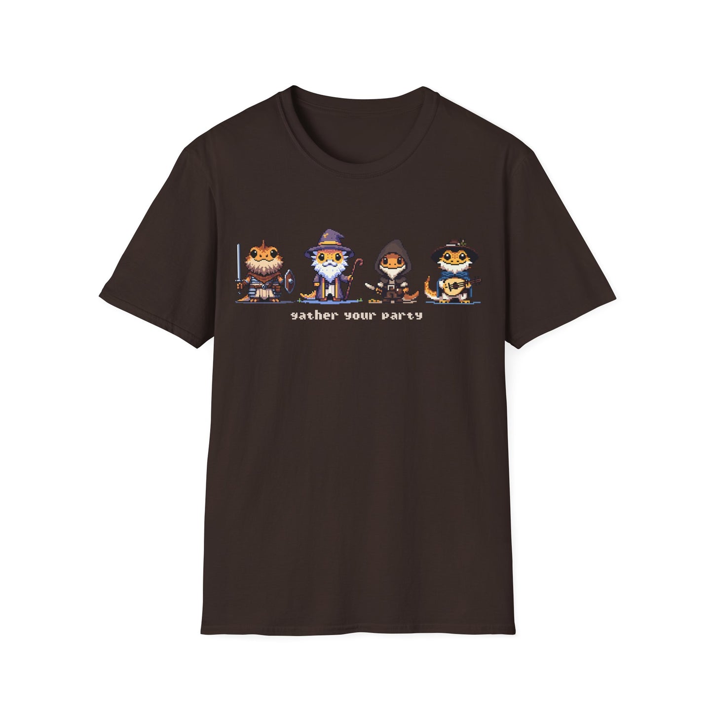 Gather Your Party | Bearded Dragon Pixel Art | Unisex Softstyle T-Shirt | Reptile DnD Shirt