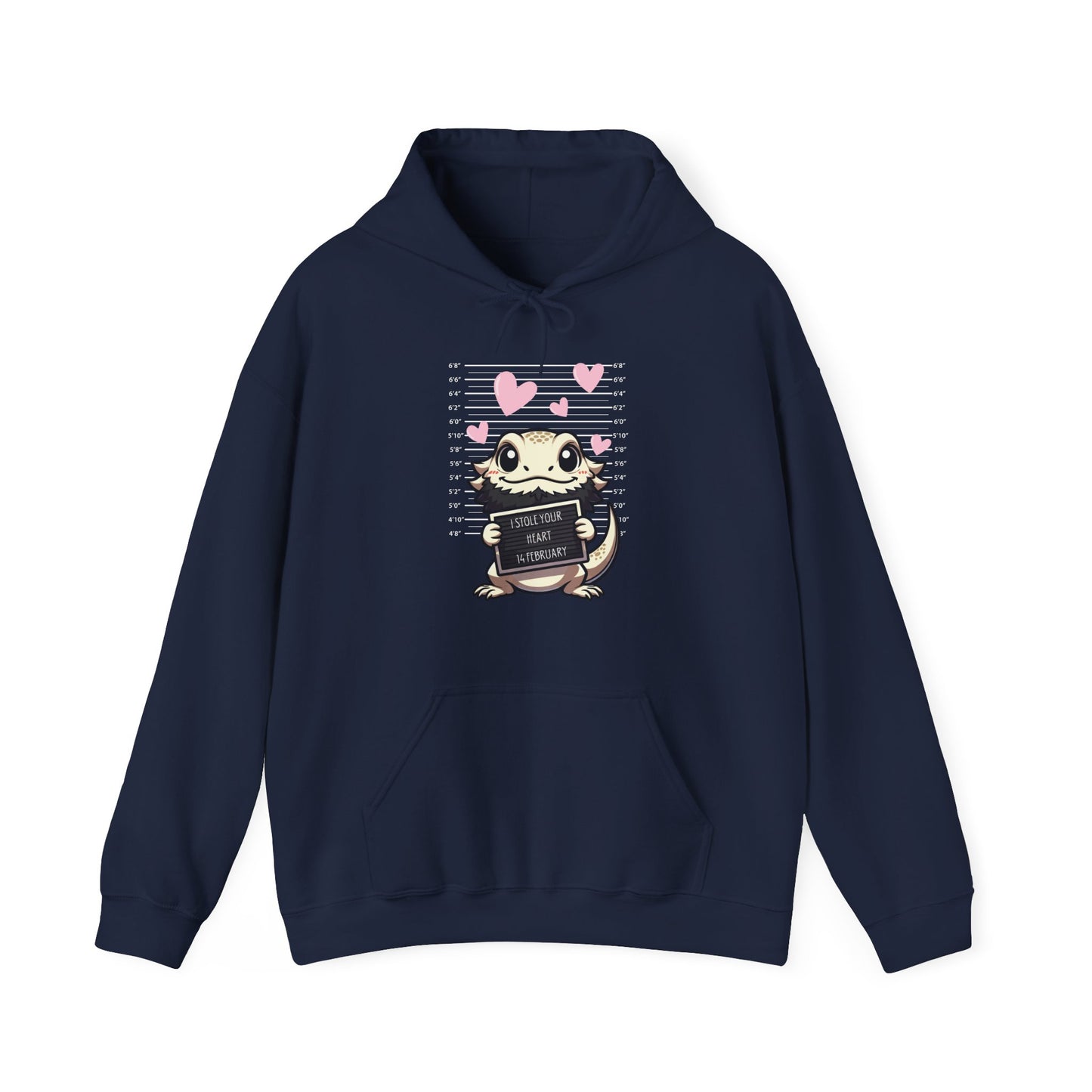 Bearded Dragon Valentine's Day Hooded Sweatshirt, Pet Reptile Hoodie, Stolen Hearts, Valentine's Gift, Gift for Her