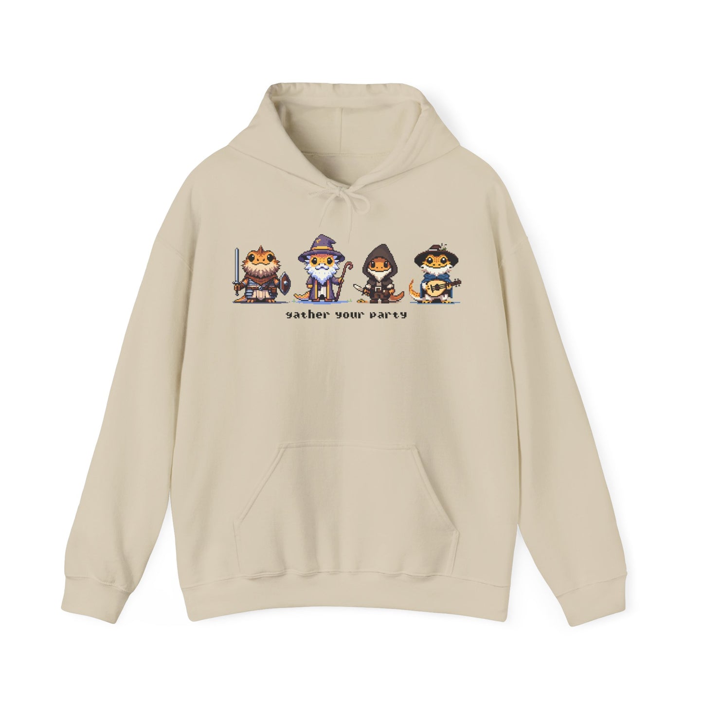 Gather Your Party | Bearded Dragon Pixel Art | Unisex Hooded Sweatshirt | Reptile DnD Hoodie