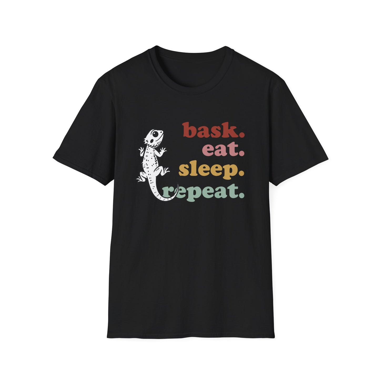 Bask Eat Sleep Repeat Bearded Dragon Unisex Softstyle T-Shirt | Reptile Tee | Gift for Reptile Lover | Pet Reptile