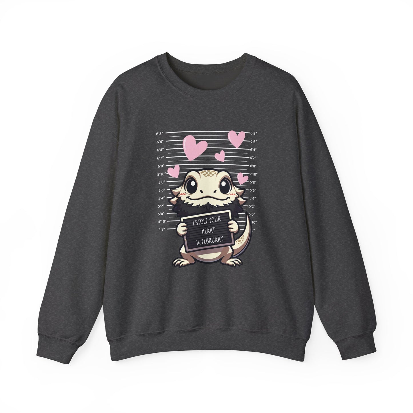 Bearded Dragon Valentine's Day Crewneck Sweatshirt, Pet Reptile Sweatshirt, Stolen Hearts, Valentine's Gift, Gift for Her