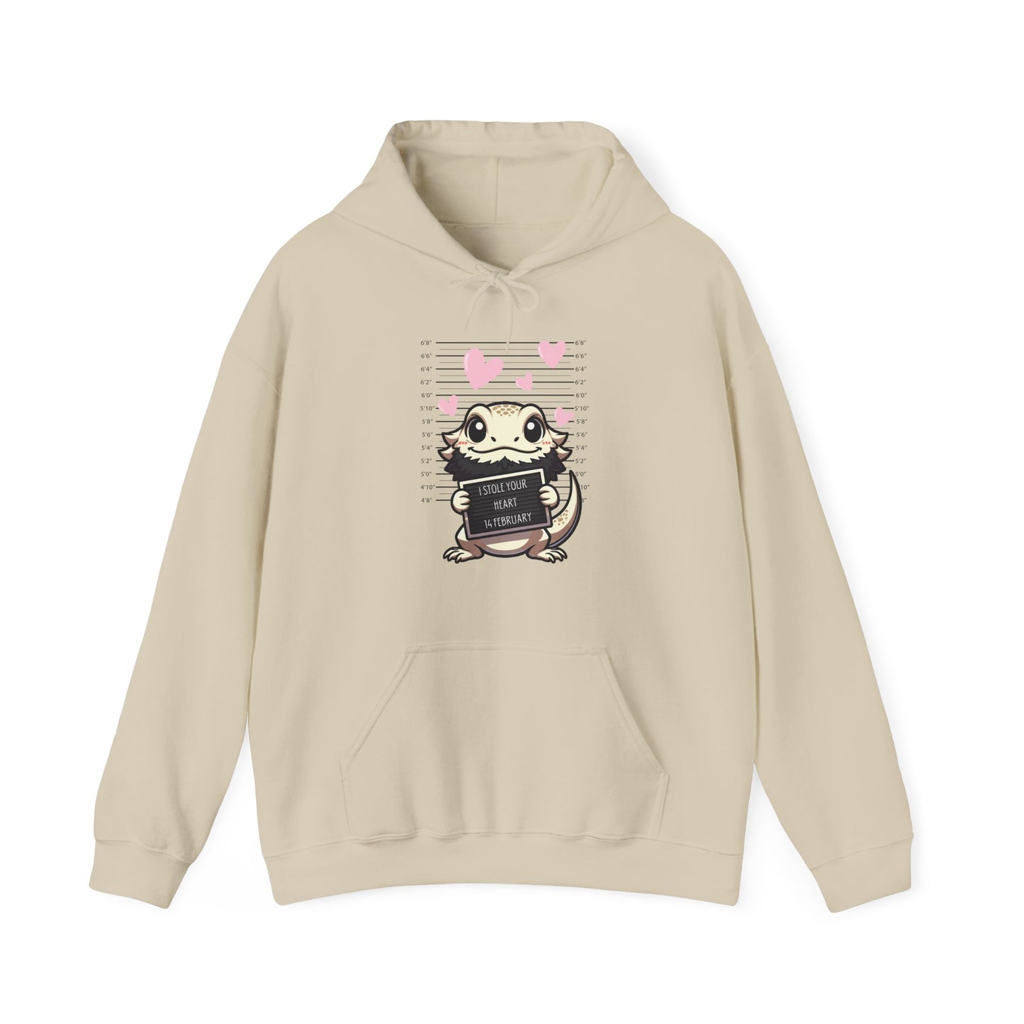 Bearded Dragon Valentine's Day Hooded Sweatshirt, Pet Reptile Hoodie, Stolen Hearts, Valentine's Gift, Gift for Her