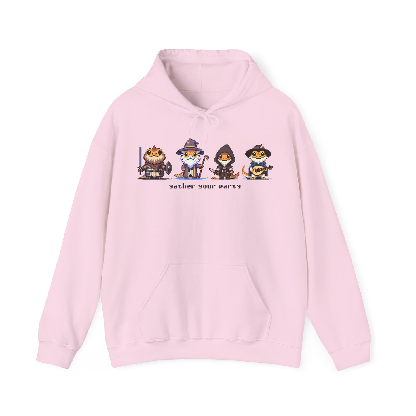 Gather Your Party | Bearded Dragon Pixel Art | Unisex Hooded Sweatshirt | Reptile DnD Hoodie