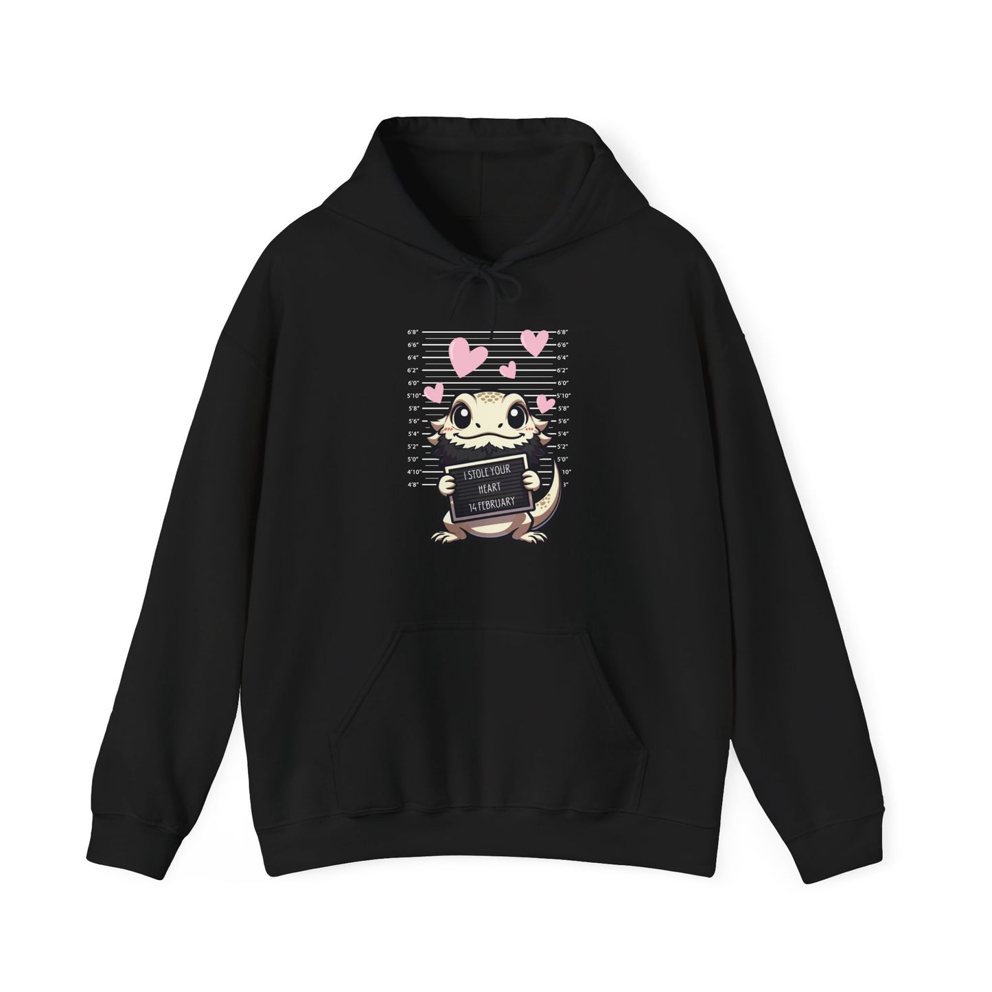 Bearded Dragon Valentine's Day Hooded Sweatshirt, Pet Reptile Hoodie, Stolen Hearts, Valentine's Gift, Gift for Her