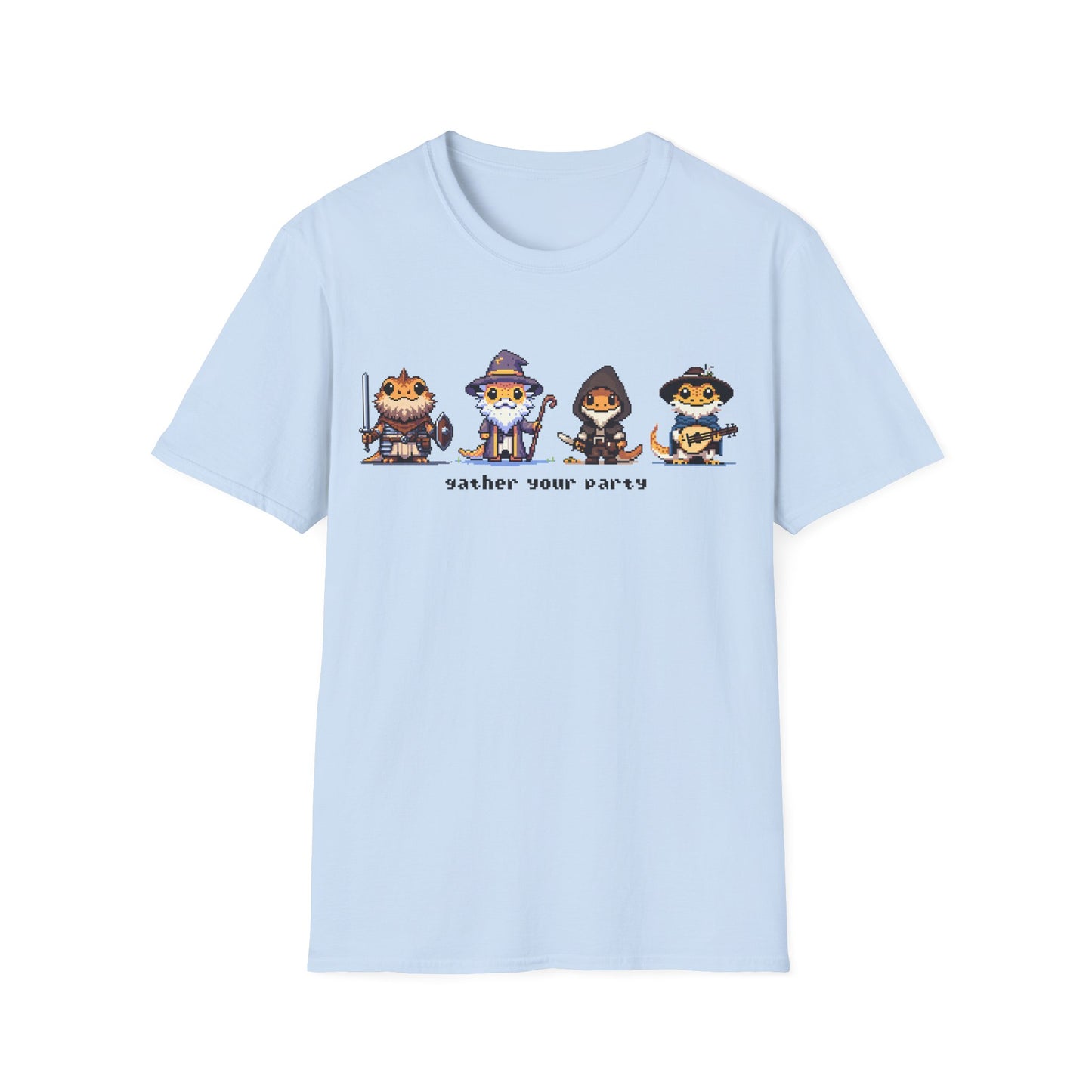 Gather Your Party | Bearded Dragon Pixel Art | Unisex Softstyle T-Shirt | Reptile DnD Shirt