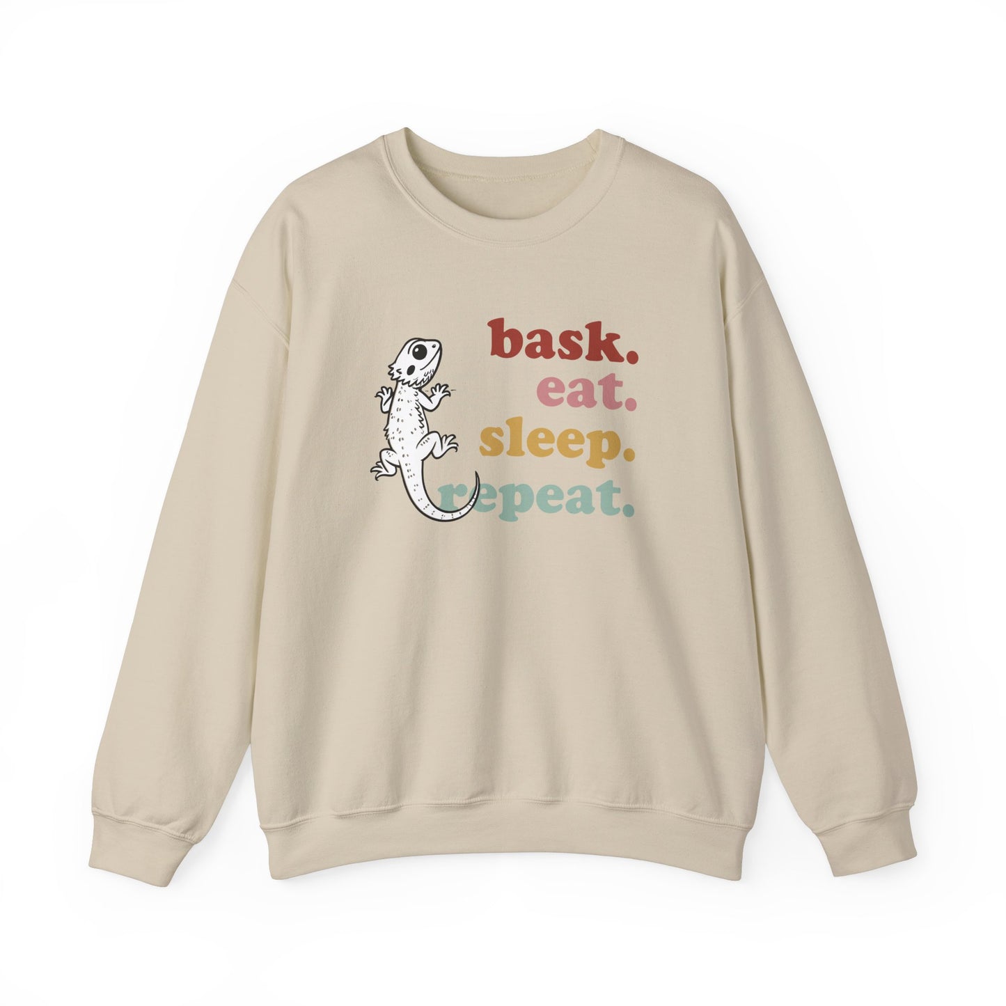 Bask Eat Sleep Repeat Bearded Dragon Unisex Crewneck Sweatshirt | Reptile Sweatshirt | Gift for Reptile Lover | Pet Reptile