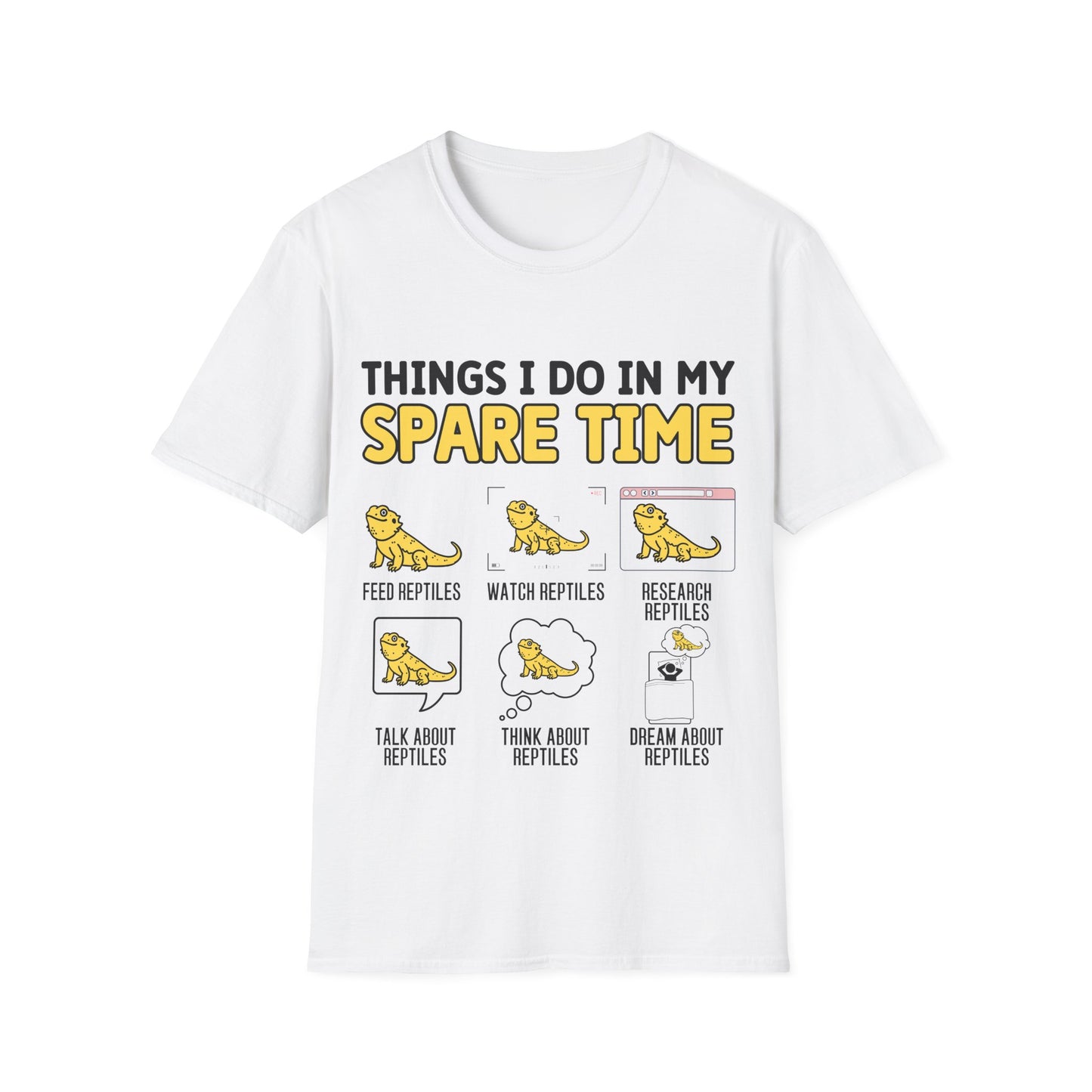 Reptile Keeper Unisex Softstyle T-Shirt, How I Spend My Spare Time With Reptiles, Bearded Dragon, Snake, Lizard Tee