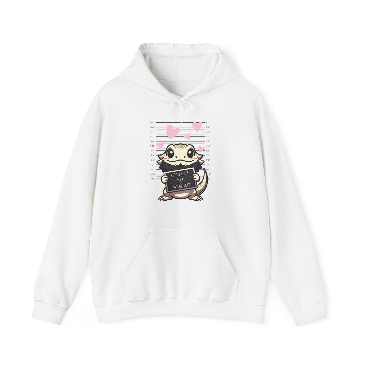 Bearded Dragon Valentine's Day Hooded Sweatshirt, Pet Reptile Hoodie, Stolen Hearts, Valentine's Gift, Gift for Her