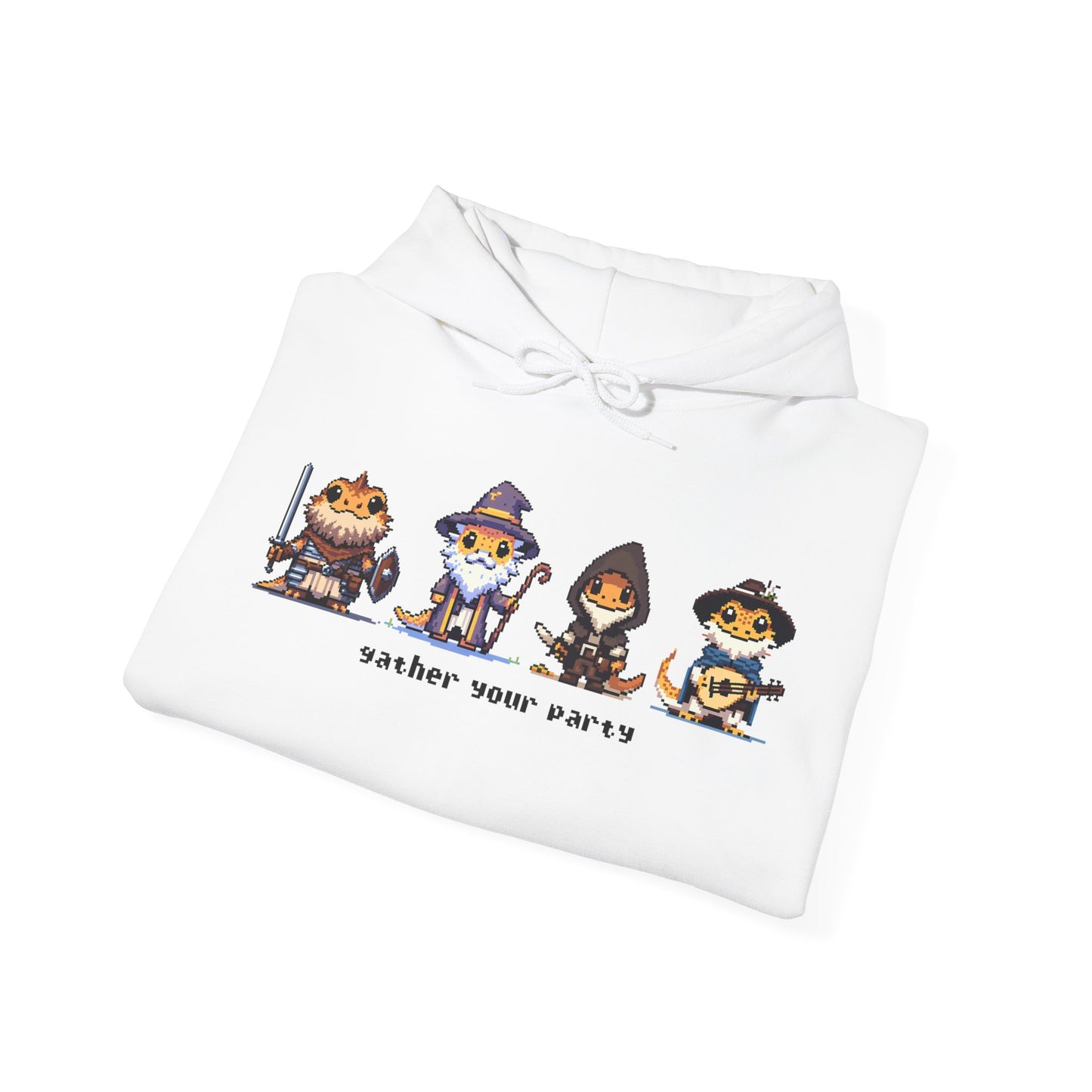 Gather Your Party | Bearded Dragon Pixel Art | Unisex Hooded Sweatshirt | Reptile DnD Hoodie