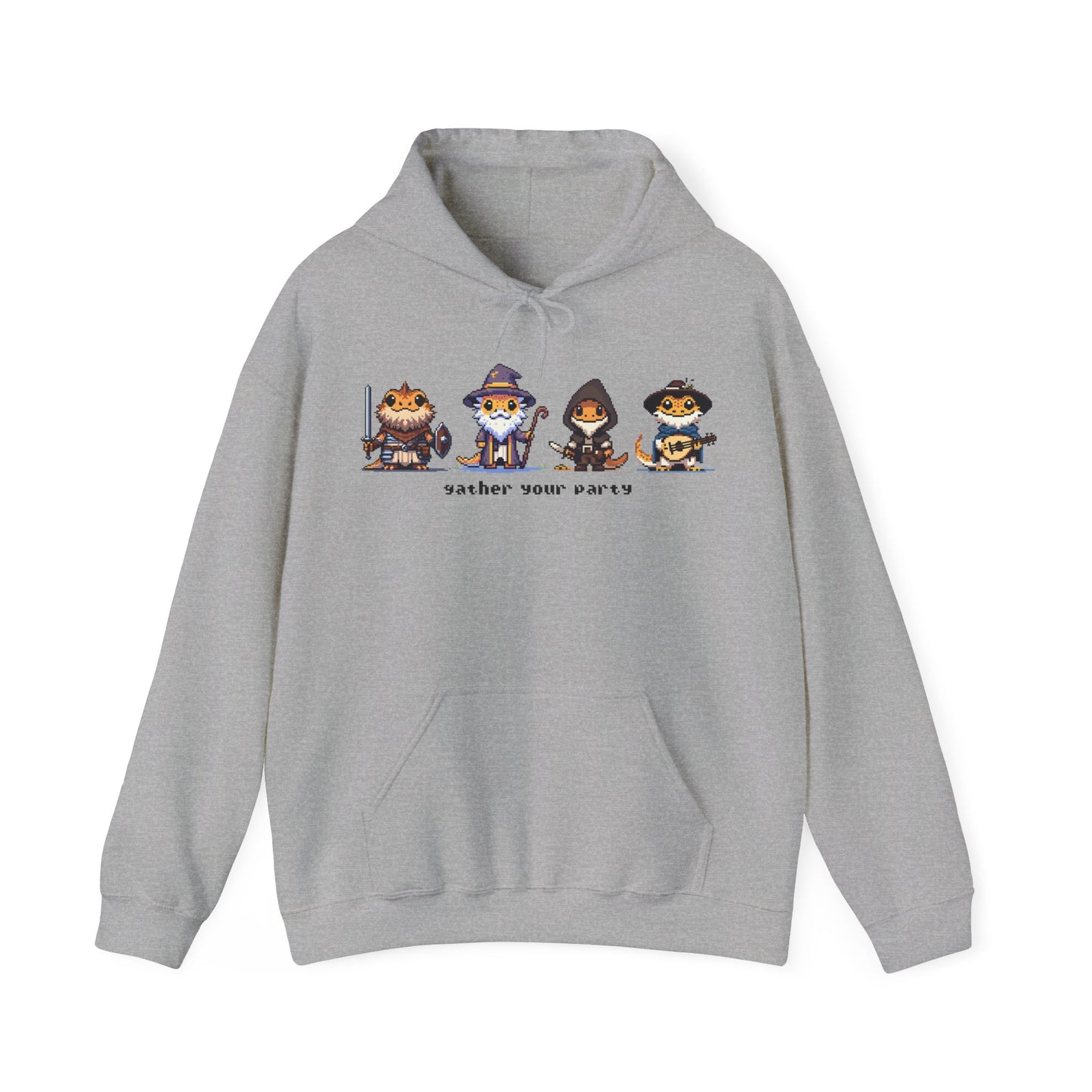 Gather Your Party | Bearded Dragon Pixel Art | Unisex Hooded Sweatshirt | Reptile DnD Hoodie