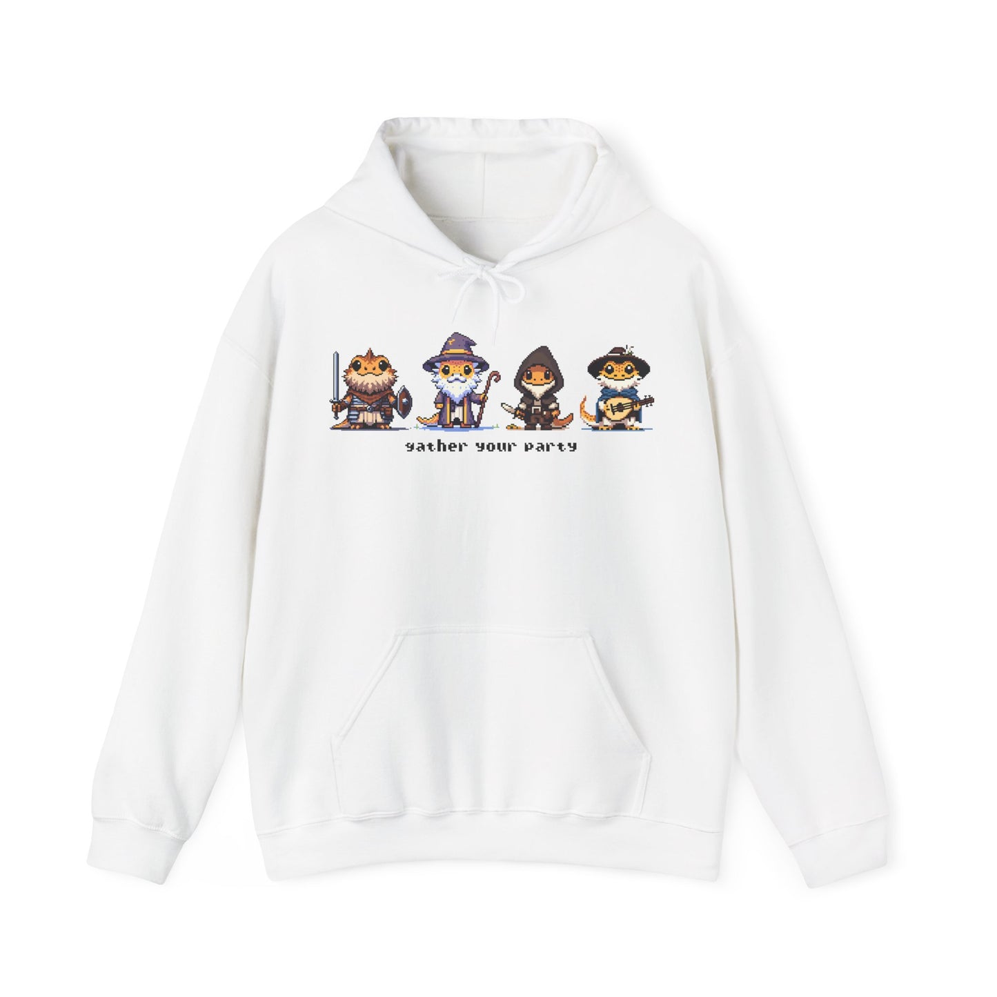 Gather Your Party | Bearded Dragon Pixel Art | Unisex Hooded Sweatshirt | Reptile DnD Hoodie