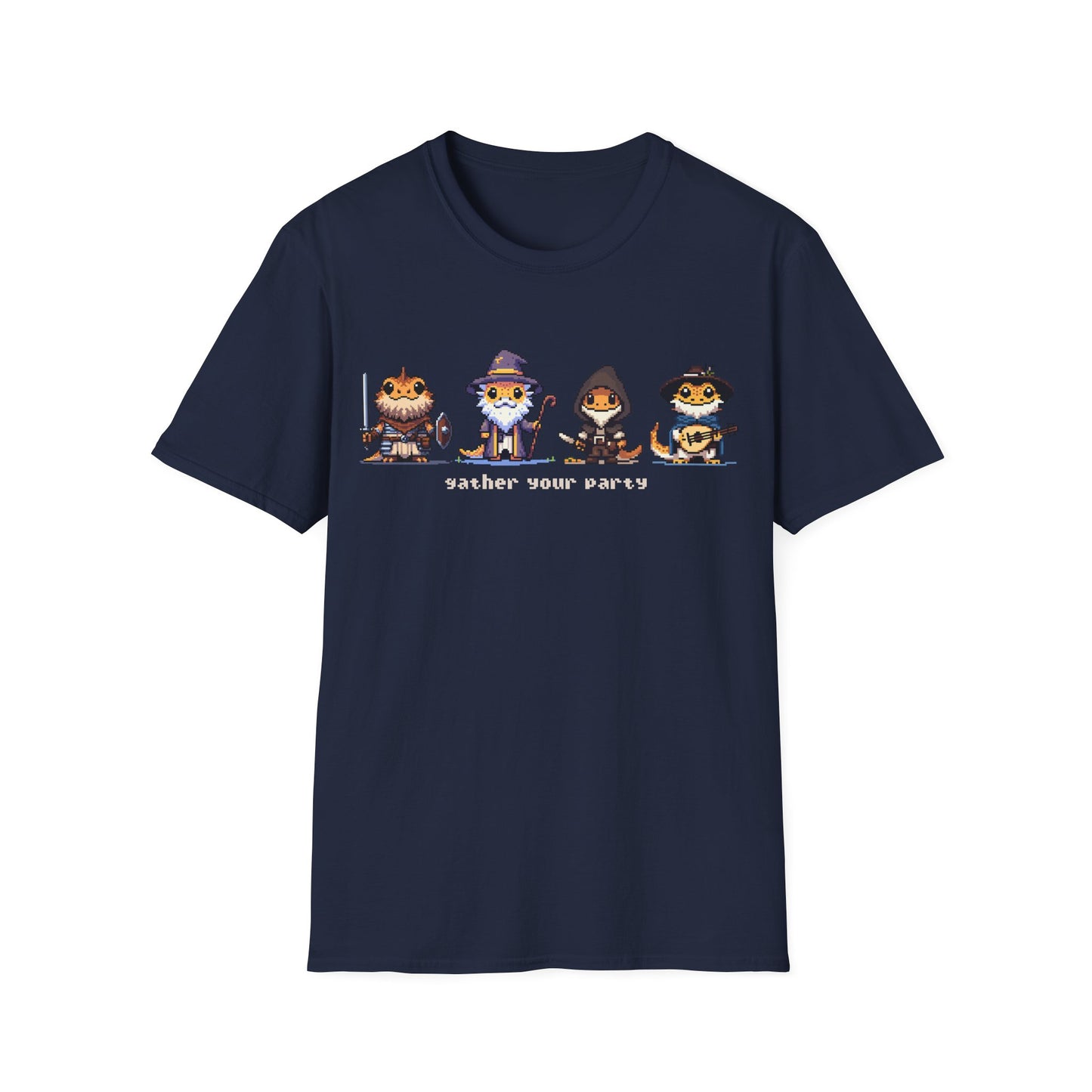 Gather Your Party | Bearded Dragon Pixel Art | Unisex Softstyle T-Shirt | Reptile DnD Shirt