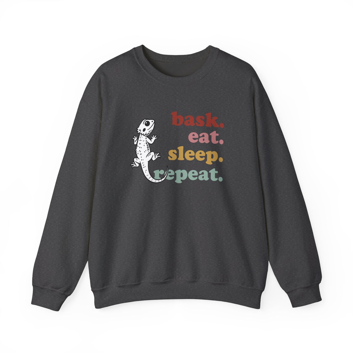 Bask Eat Sleep Repeat Bearded Dragon Unisex Crewneck Sweatshirt | Reptile Sweatshirt | Gift for Reptile Lover | Pet Reptile