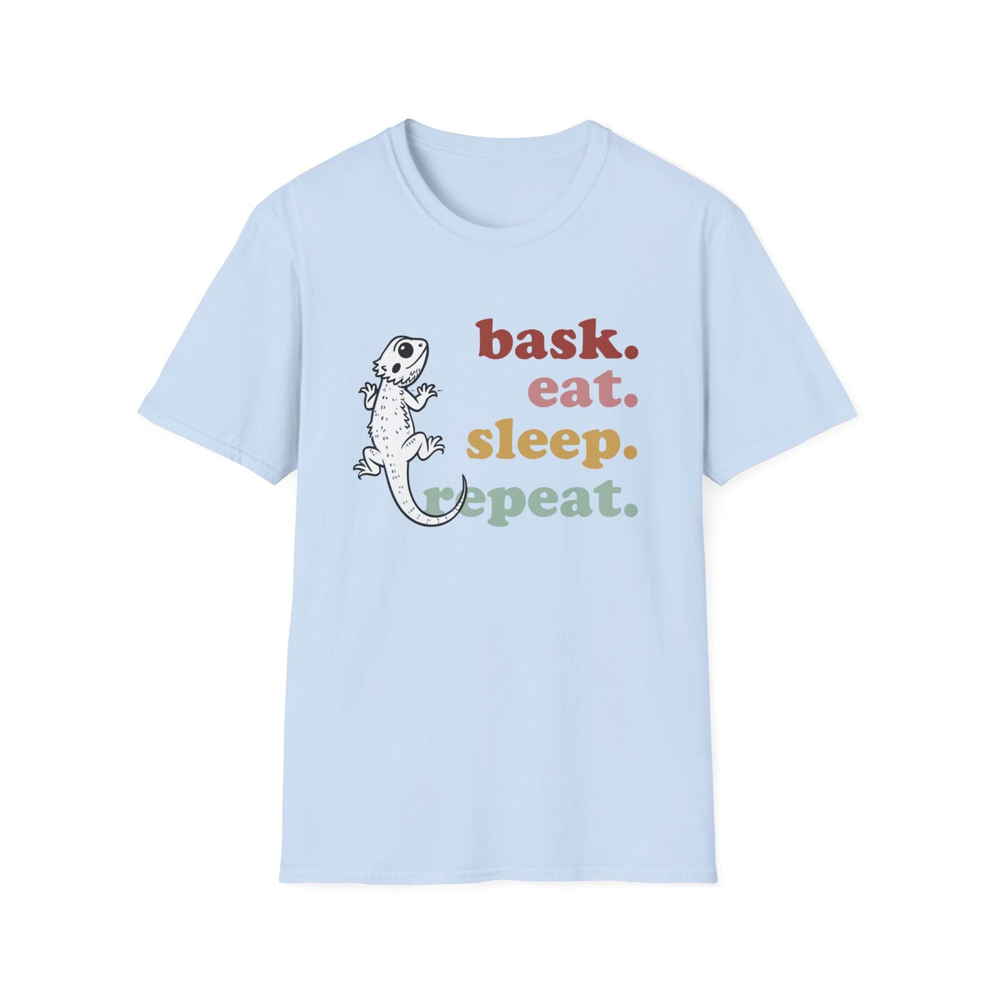 Bask Eat Sleep Repeat Bearded Dragon Unisex Softstyle T-Shirt | Reptile Tee | Gift for Reptile Lover | Pet Reptile