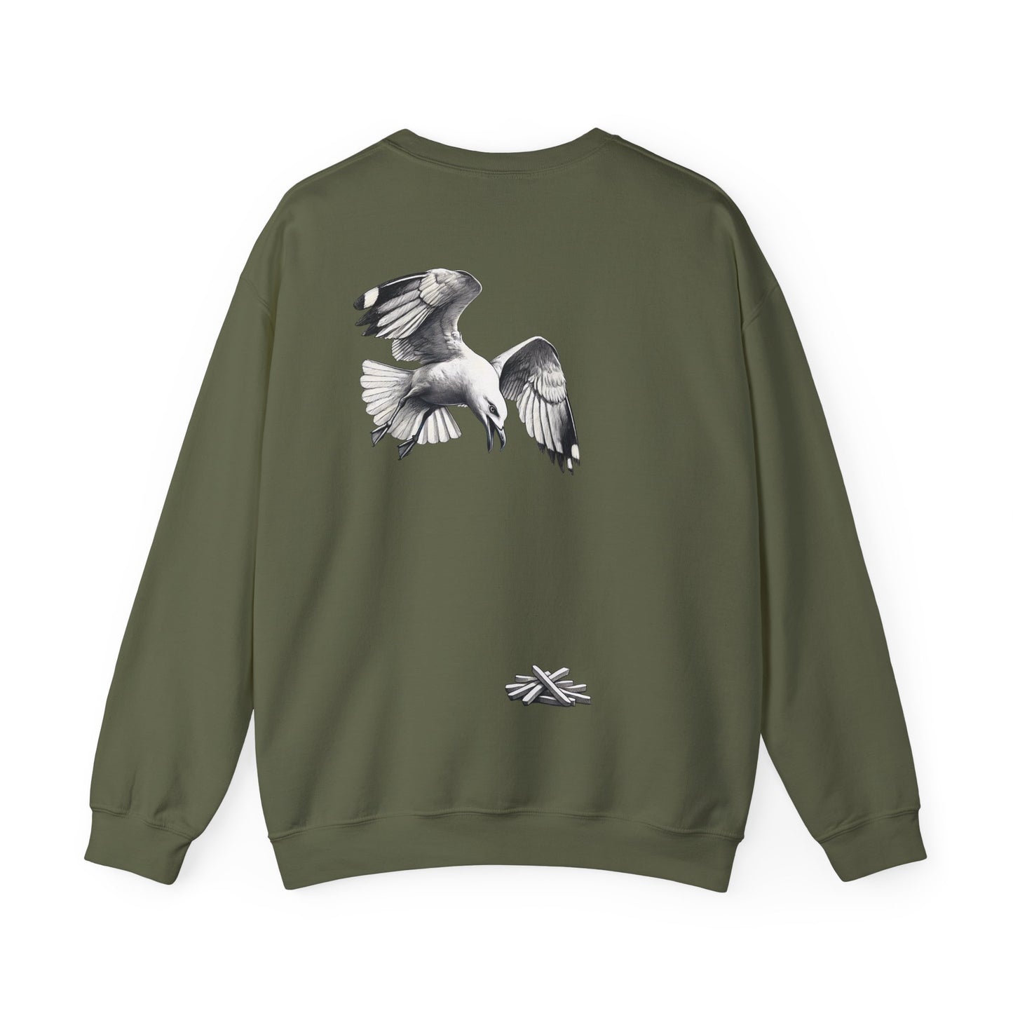 Seagull Chip Unisex Crewneck Sweatshirt, Retro Beach Jumper, Bird Lover Gift, Ocean Graphic Sweatshirt, Vintage Seaside Top