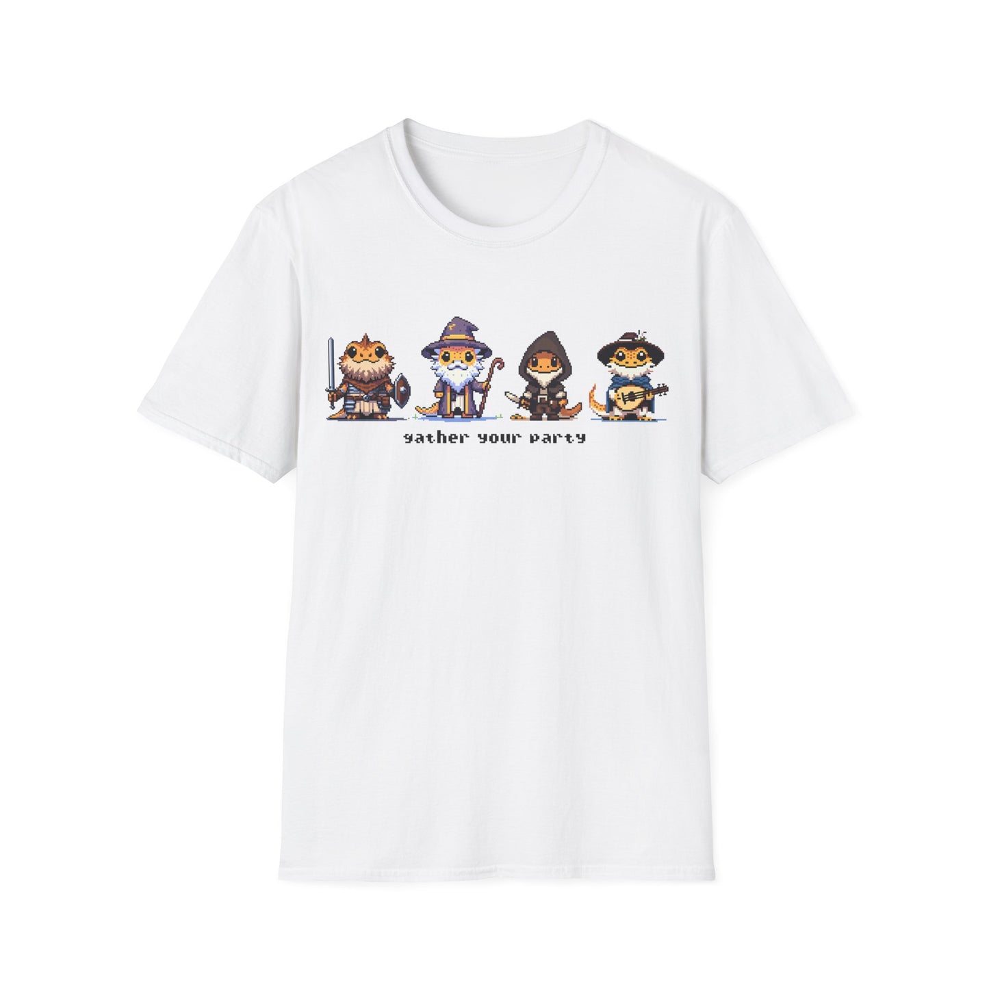 Gather Your Party | Bearded Dragon Pixel Art | Unisex Softstyle T-Shirt | Reptile DnD Shirt