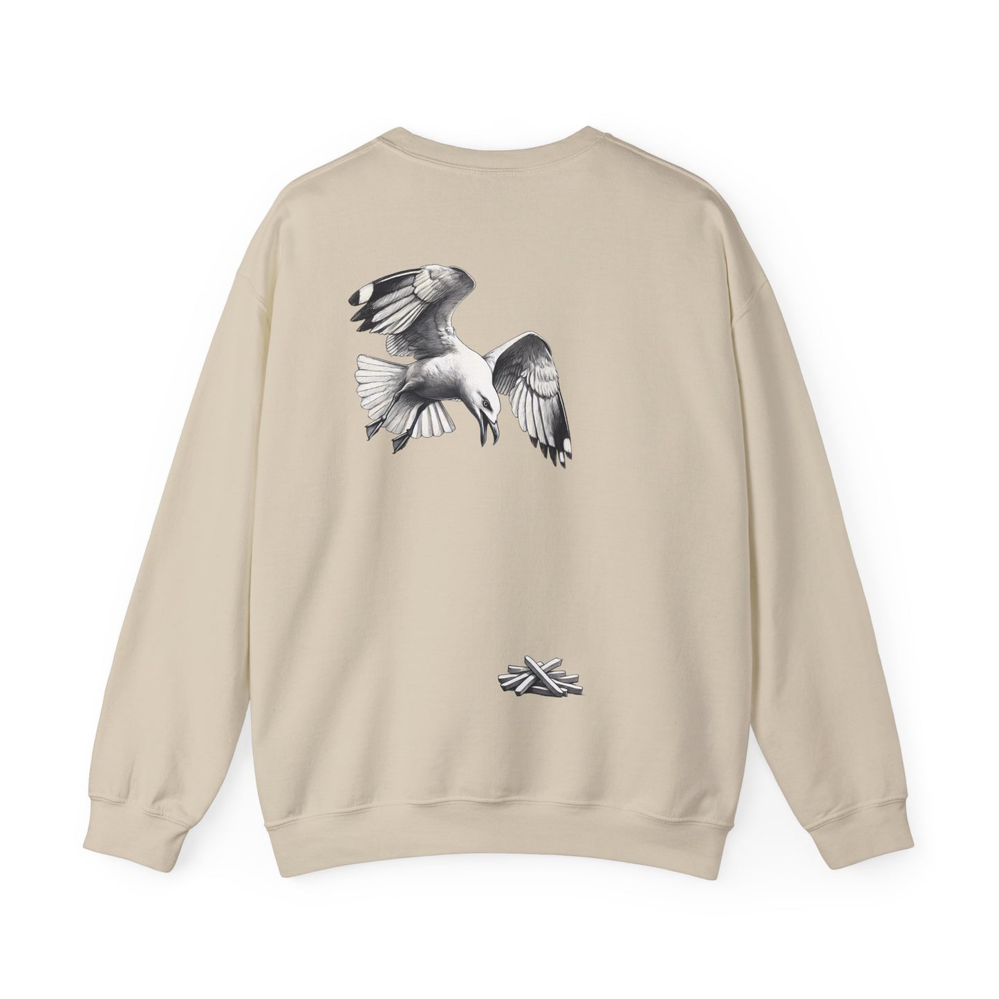Seagull Chip Unisex Crewneck Sweatshirt, Retro Beach Jumper, Bird Lover Gift, Ocean Graphic Sweatshirt, Vintage Seaside Top