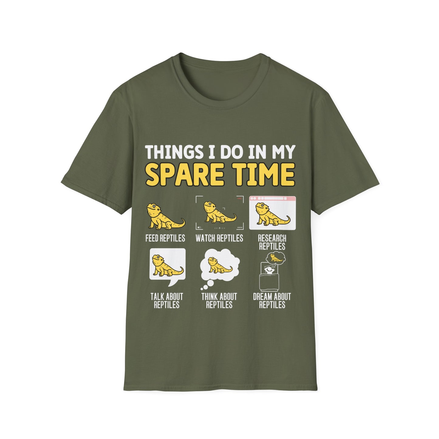 Reptile Keeper Unisex Softstyle T-Shirt, How I Spend My Spare Time With Reptiles, Bearded Dragon, Snake, Lizard Tee