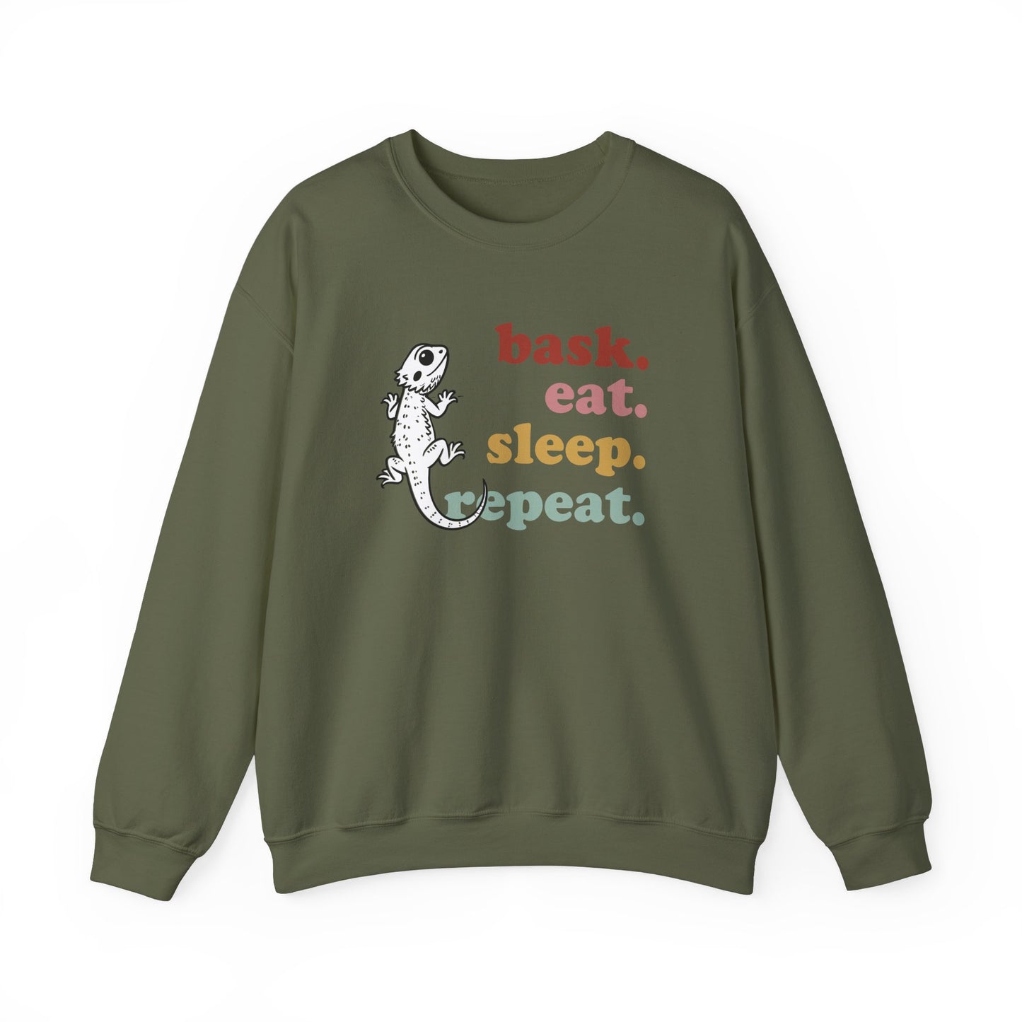 Bask Eat Sleep Repeat Bearded Dragon Unisex Crewneck Sweatshirt | Reptile Sweatshirt | Gift for Reptile Lover | Pet Reptile