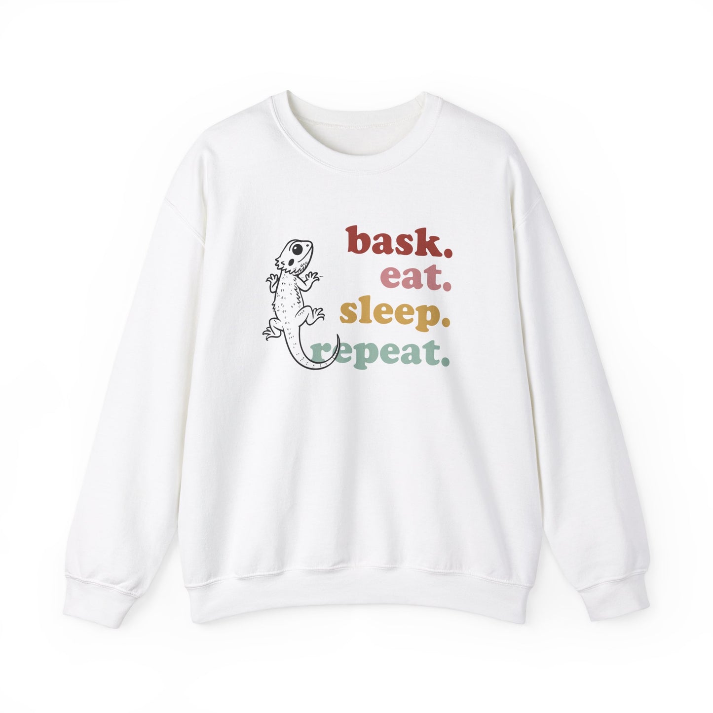 Bask Eat Sleep Repeat Bearded Dragon Unisex Crewneck Sweatshirt | Reptile Sweatshirt | Gift for Reptile Lover | Pet Reptile