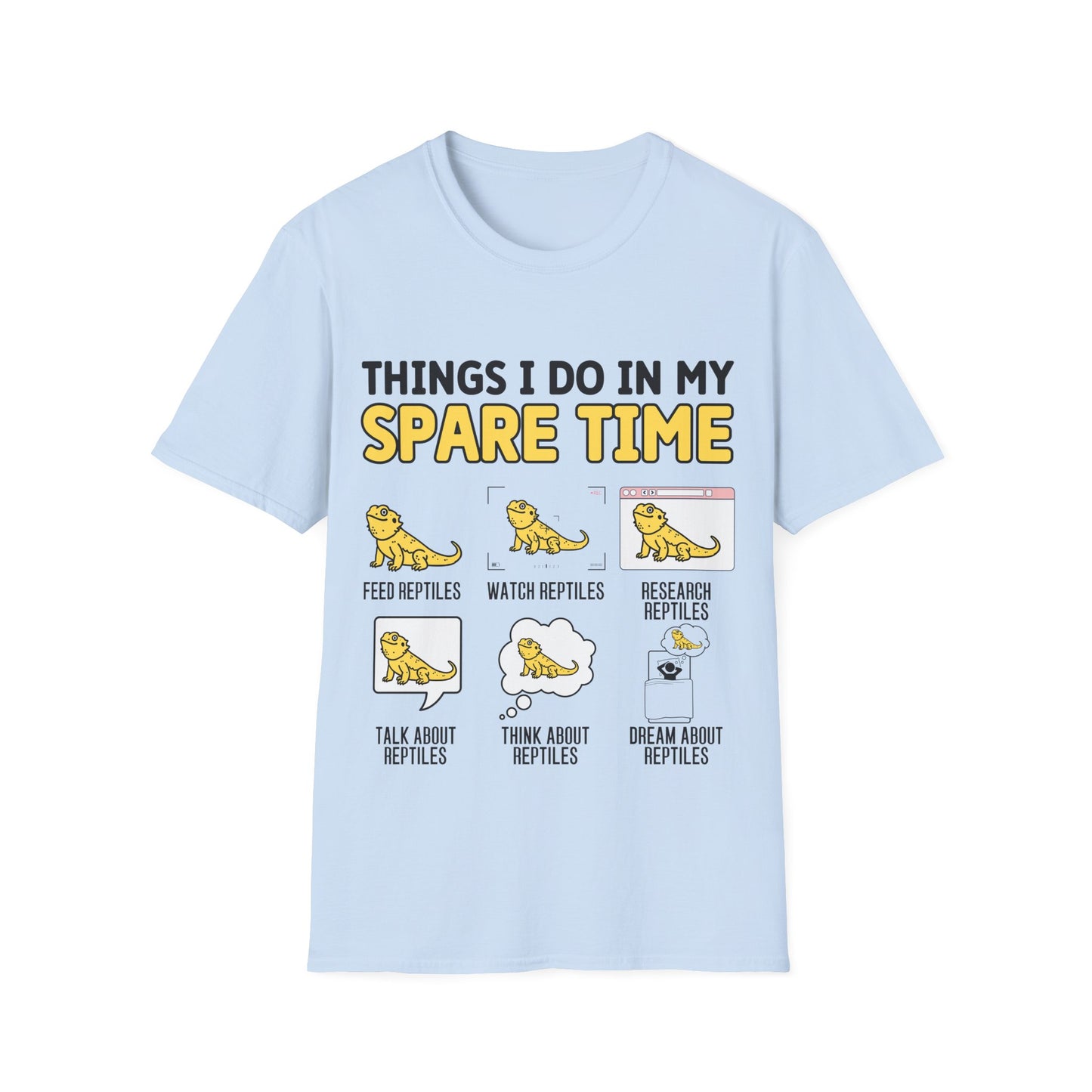 Reptile Keeper Unisex Softstyle T-Shirt, How I Spend My Spare Time With Reptiles, Bearded Dragon, Snake, Lizard Tee