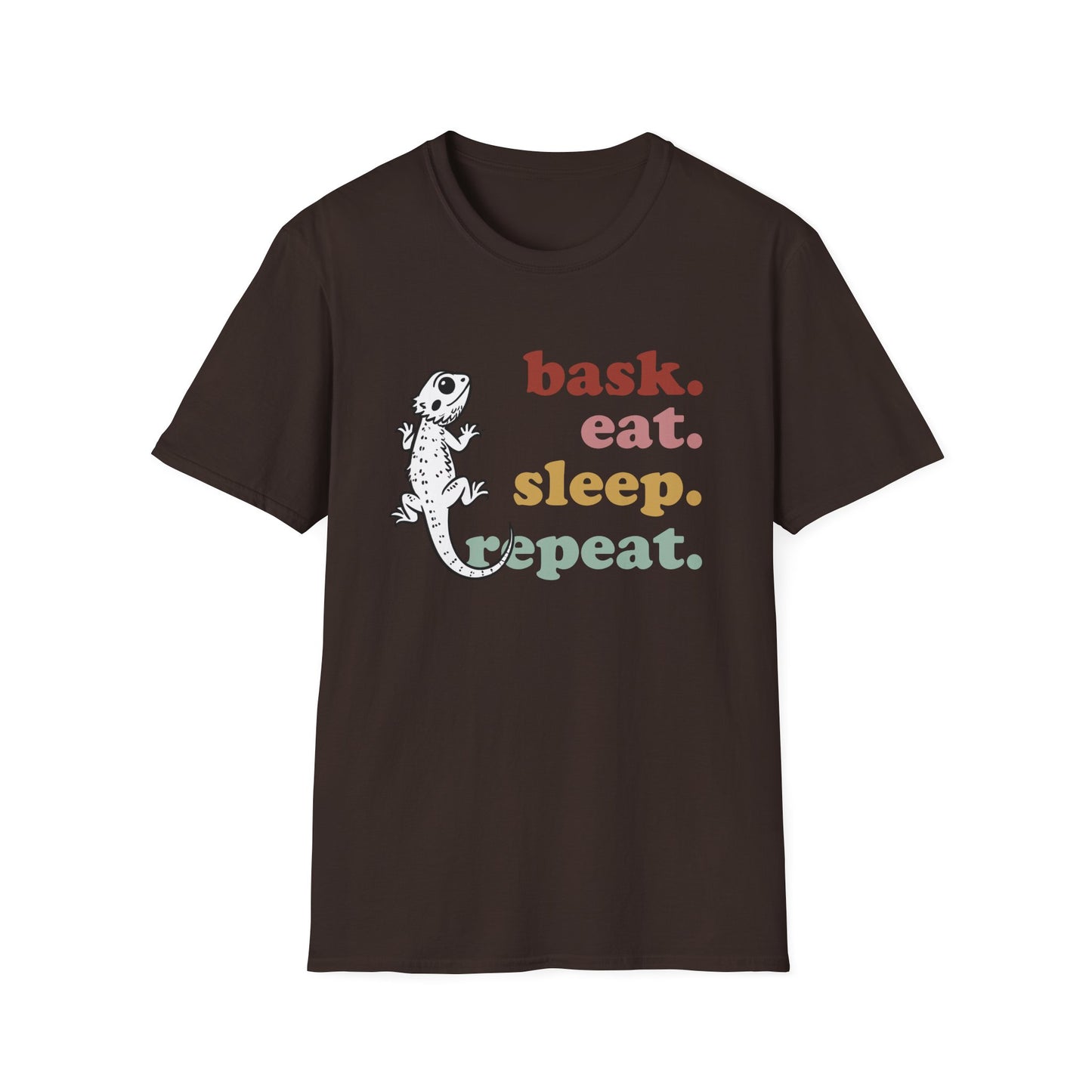 Bask Eat Sleep Repeat Bearded Dragon Unisex Softstyle T-Shirt | Reptile Tee | Gift for Reptile Lover | Pet Reptile