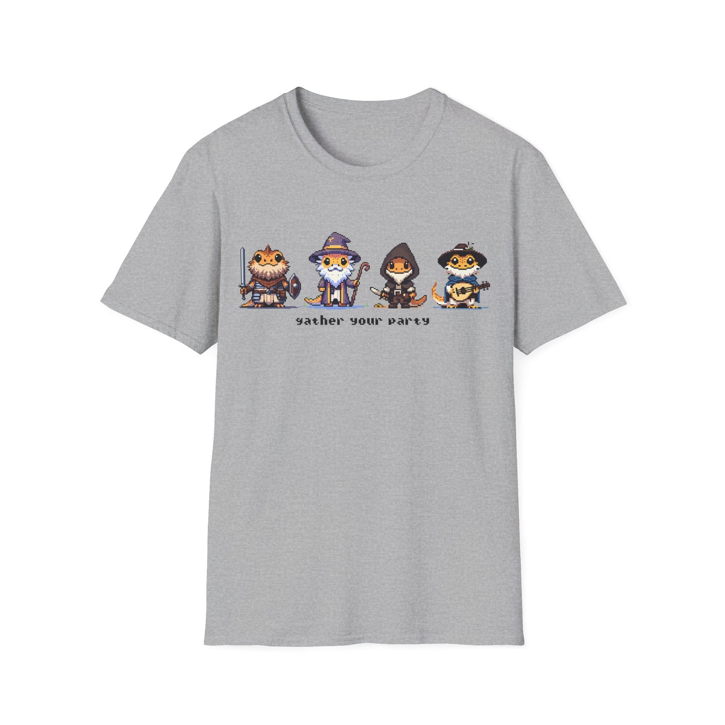 Gather Your Party | Bearded Dragon Pixel Art | Unisex Softstyle T-Shirt | Reptile DnD Shirt