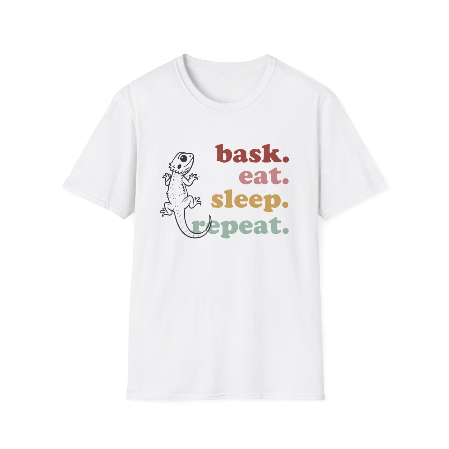 Bask Eat Sleep Repeat Bearded Dragon Unisex Softstyle T-Shirt | Reptile Tee | Gift for Reptile Lover | Pet Reptile