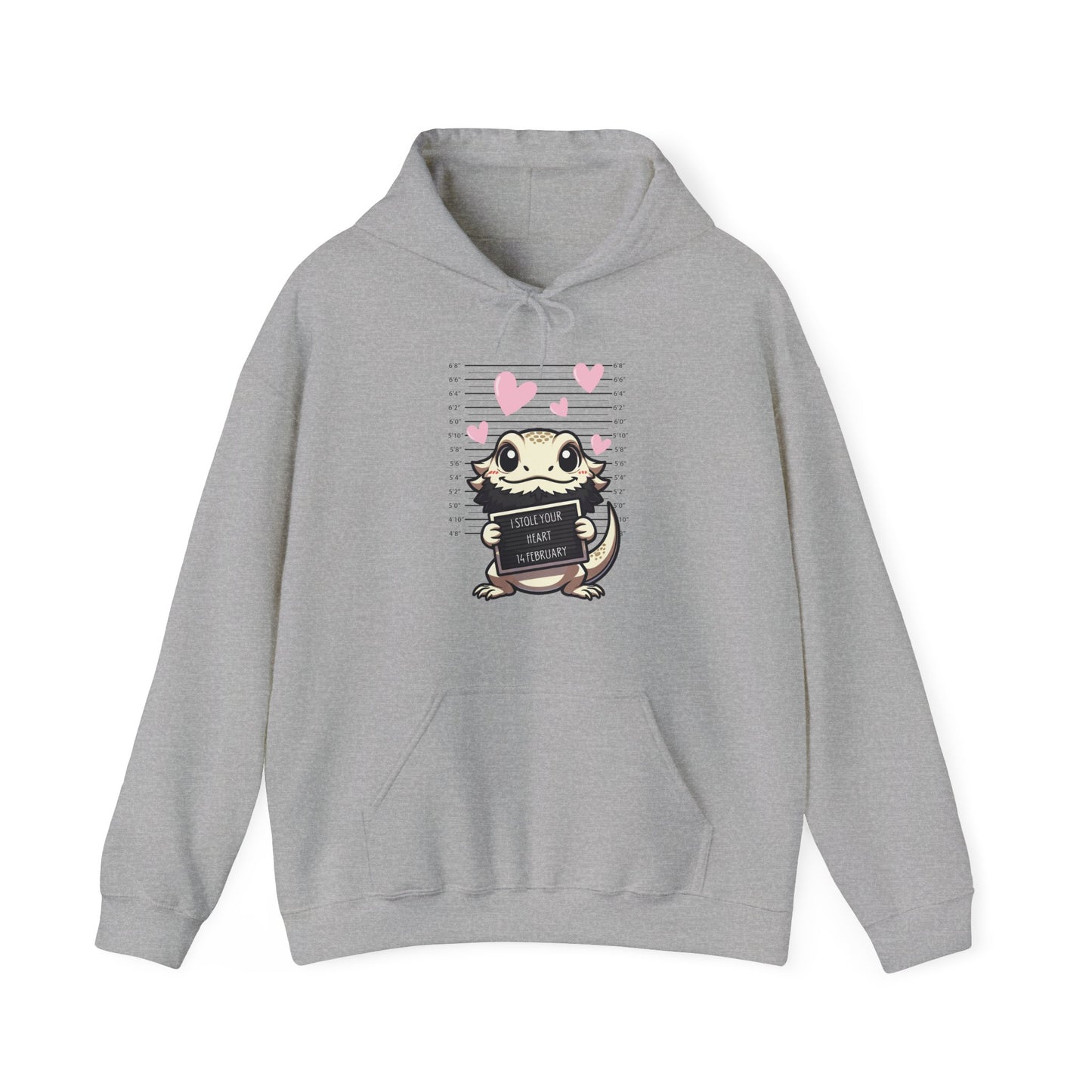 Bearded Dragon Valentine's Day Hooded Sweatshirt, Pet Reptile Hoodie, Stolen Hearts, Valentine's Gift, Gift for Her