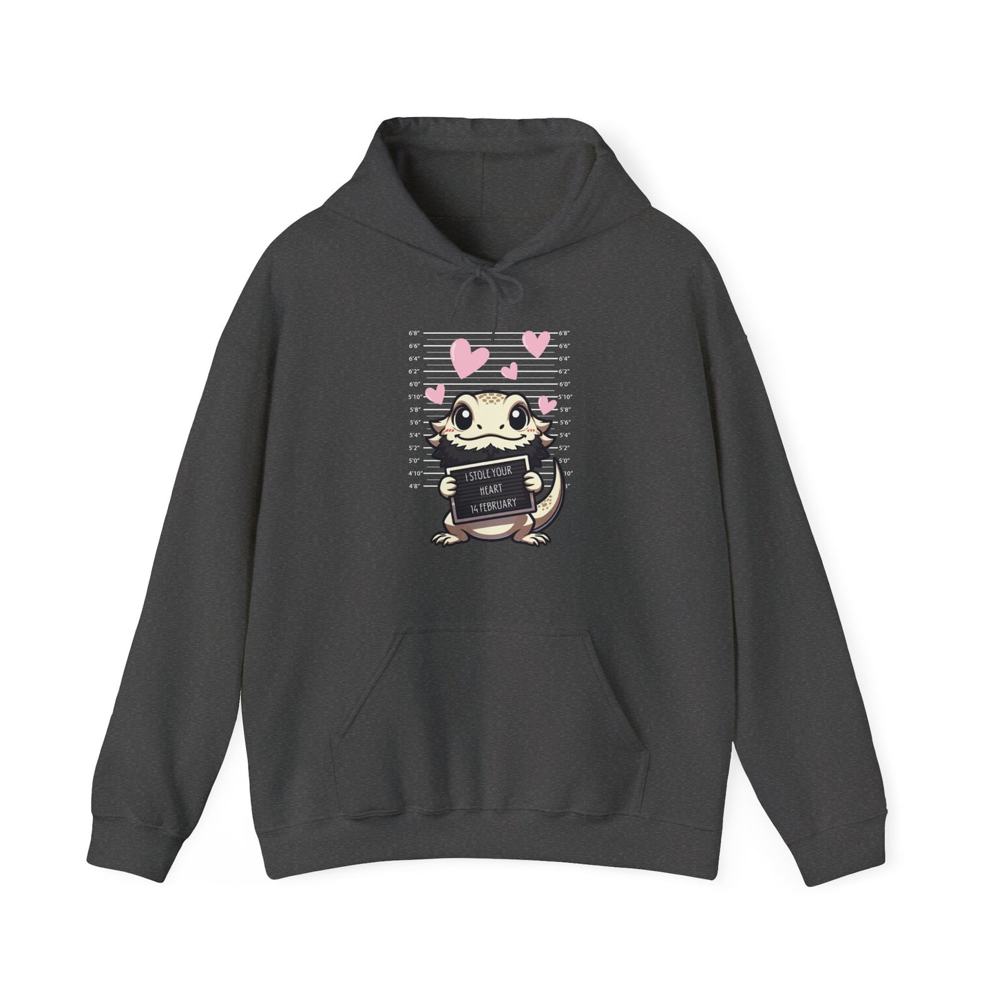 Bearded Dragon Valentine's Day Hooded Sweatshirt, Pet Reptile Hoodie, Stolen Hearts, Valentine's Gift, Gift for Her