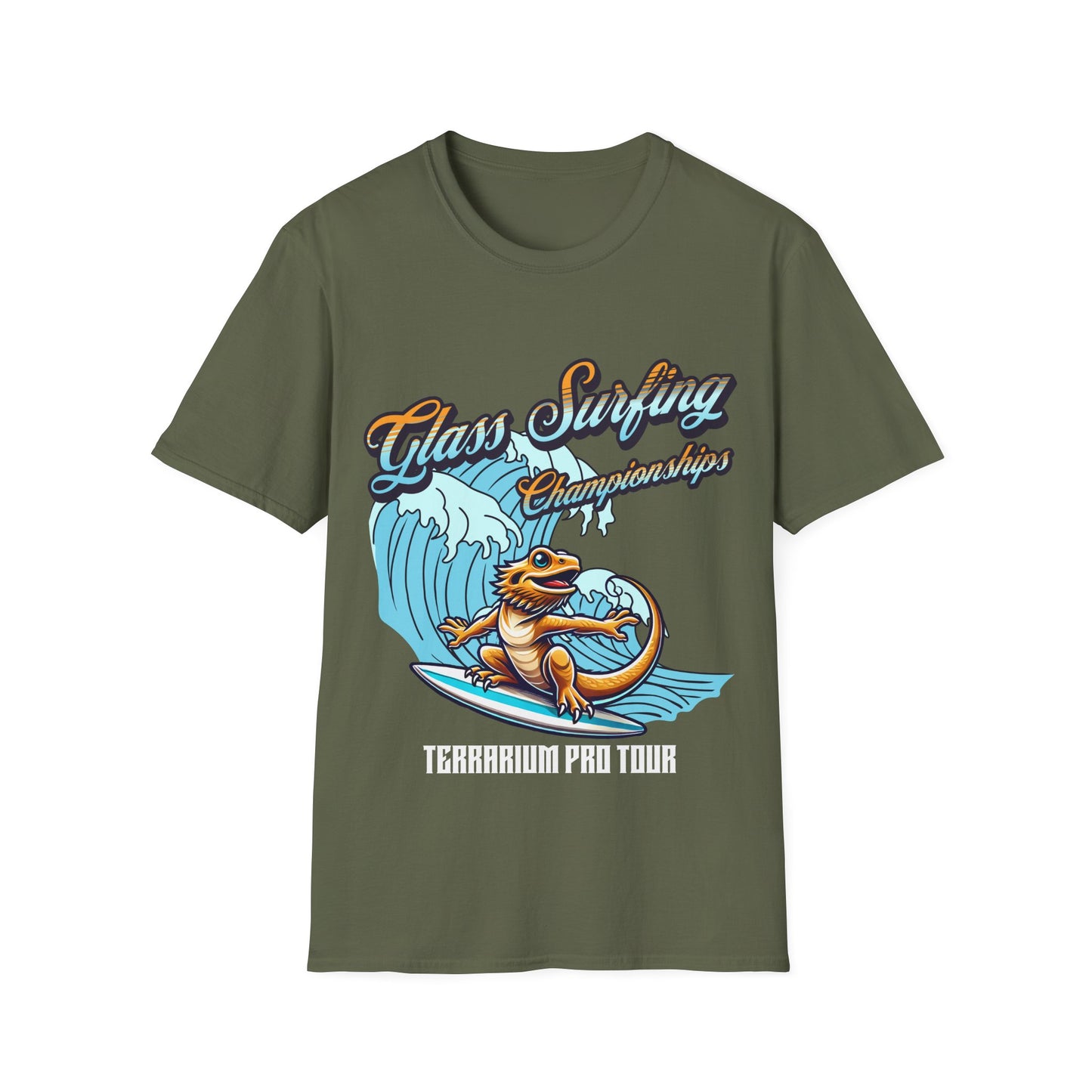 Glass Surfing Bearded Dragon Unisex Softstyle T-Shirt