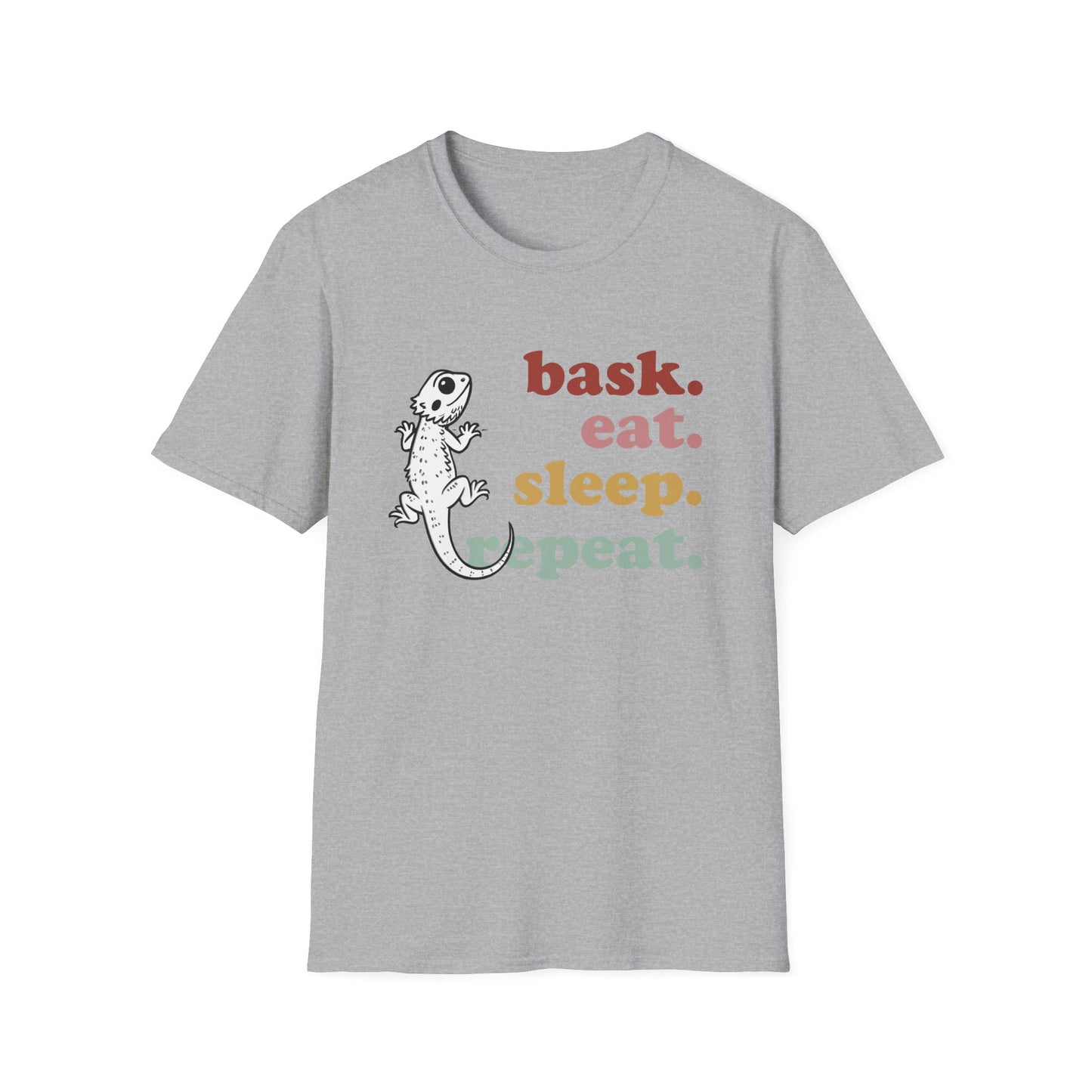 Bask Eat Sleep Repeat Bearded Dragon Unisex Softstyle T-Shirt | Reptile Tee | Gift for Reptile Lover | Pet Reptile