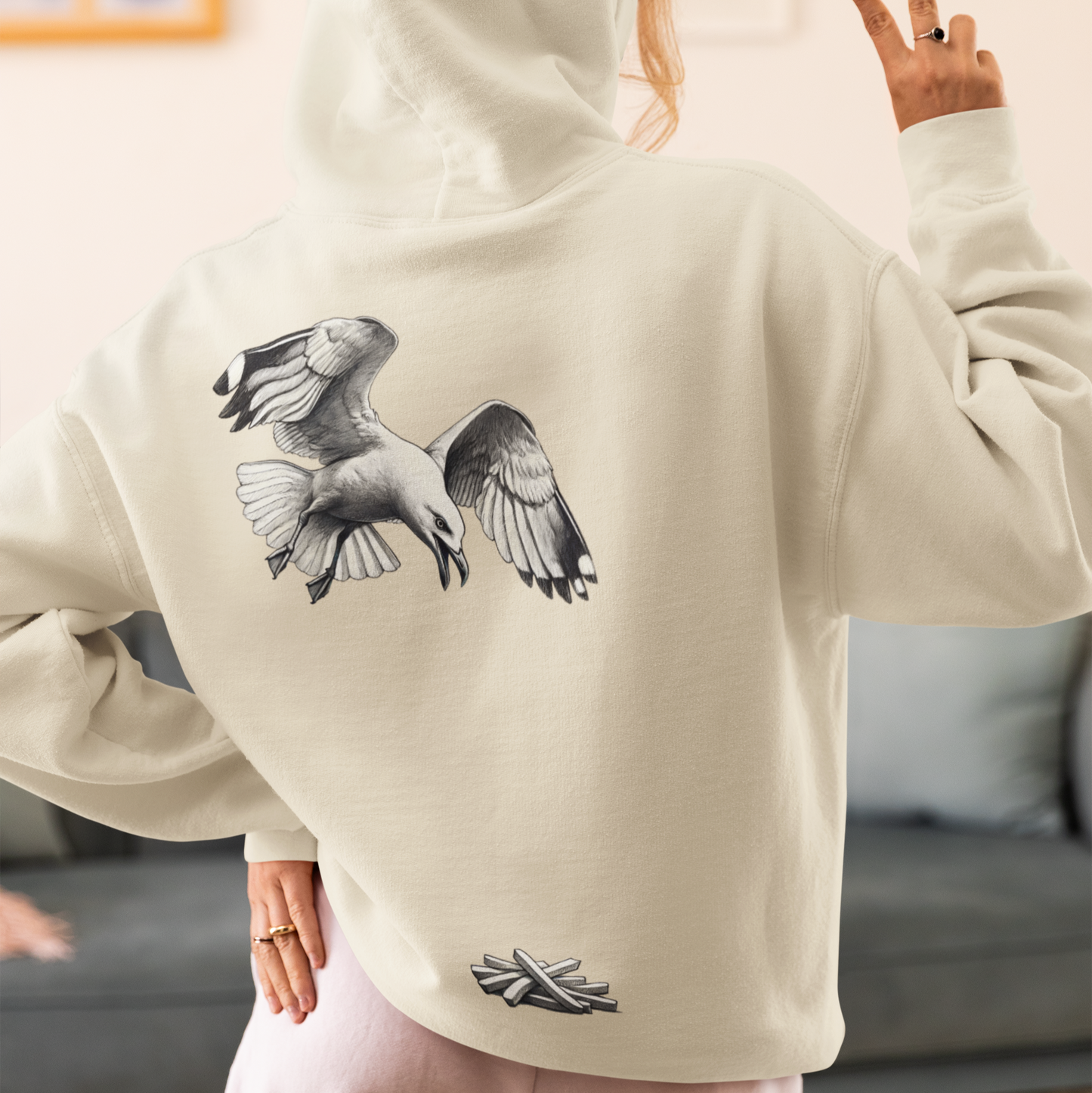 Seagull Chip Unisex Hooded Sweatshirt, Retro Beach Hoodie, Bird Lover Gift, Ocean Graphic Hoodie, Vintage Seaside Top