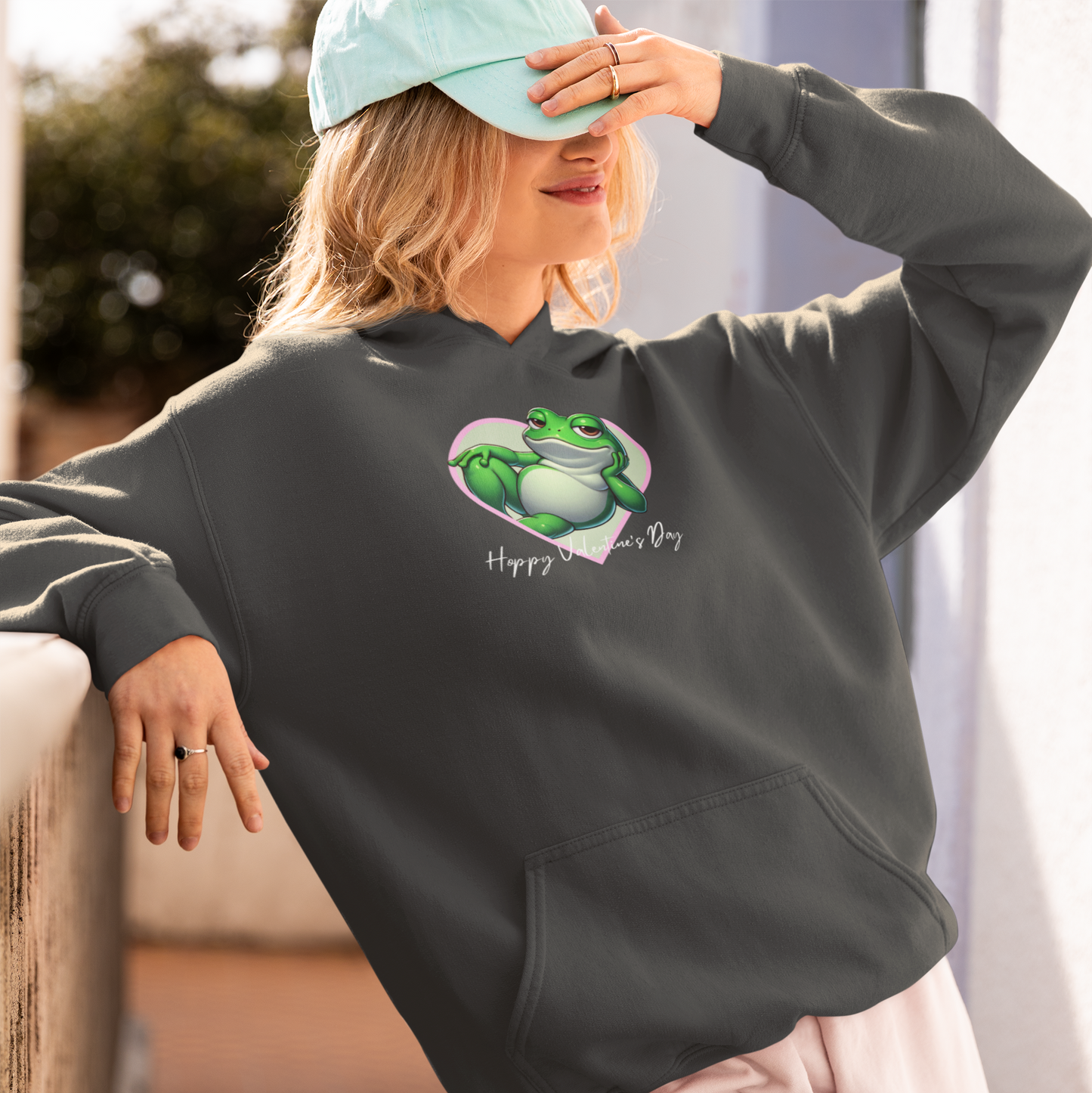 Hoppy Valentine's Day Frog Unisex Hooded Sweatshirt, Frog lover gift, Pet valentine's hoodie, reptile keeper, frog mama