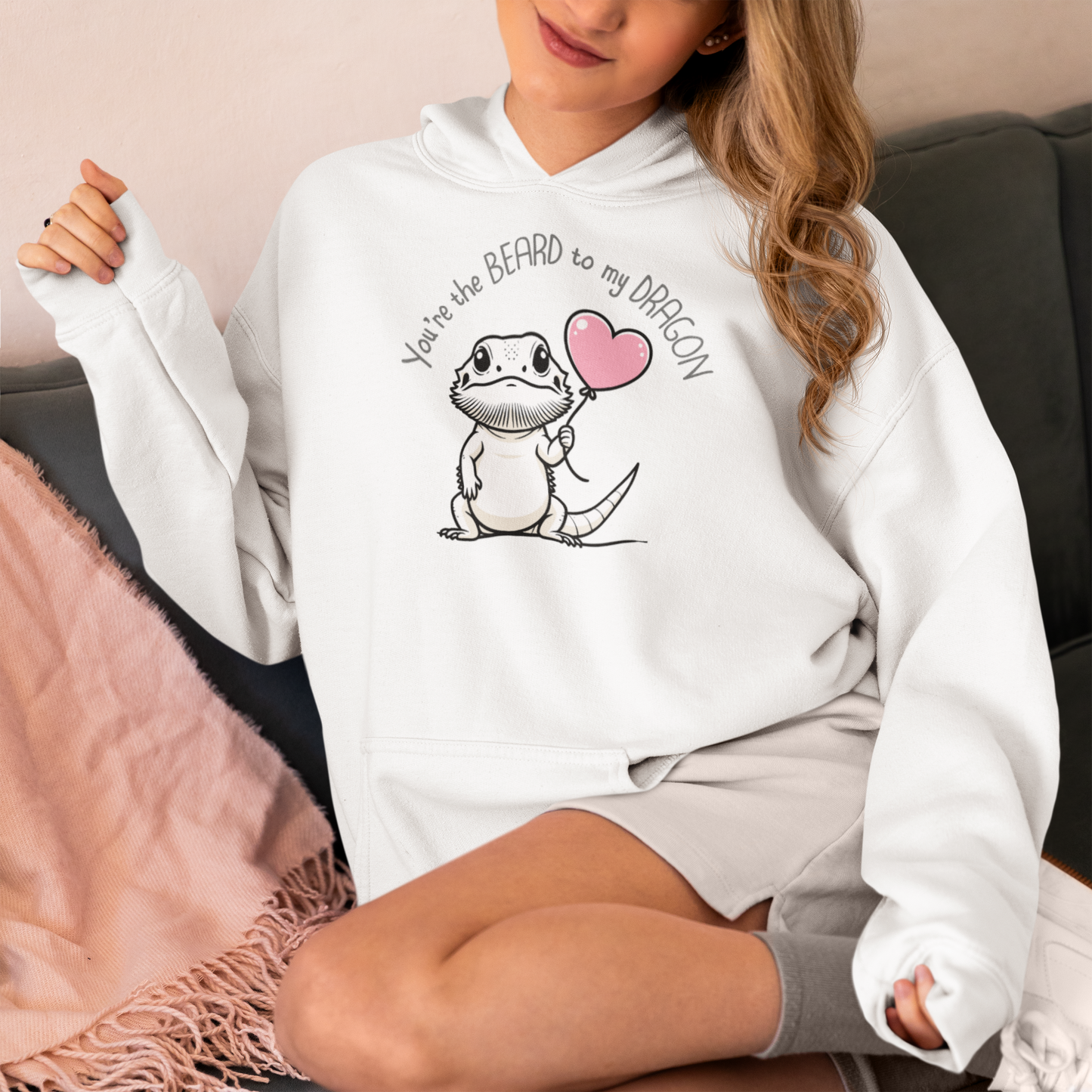 Cute Bearded Dragon Valentine's Day Unisex Hooded Sweatshirt, Reptile Keeper Gift, Valentine's Day Hoodie