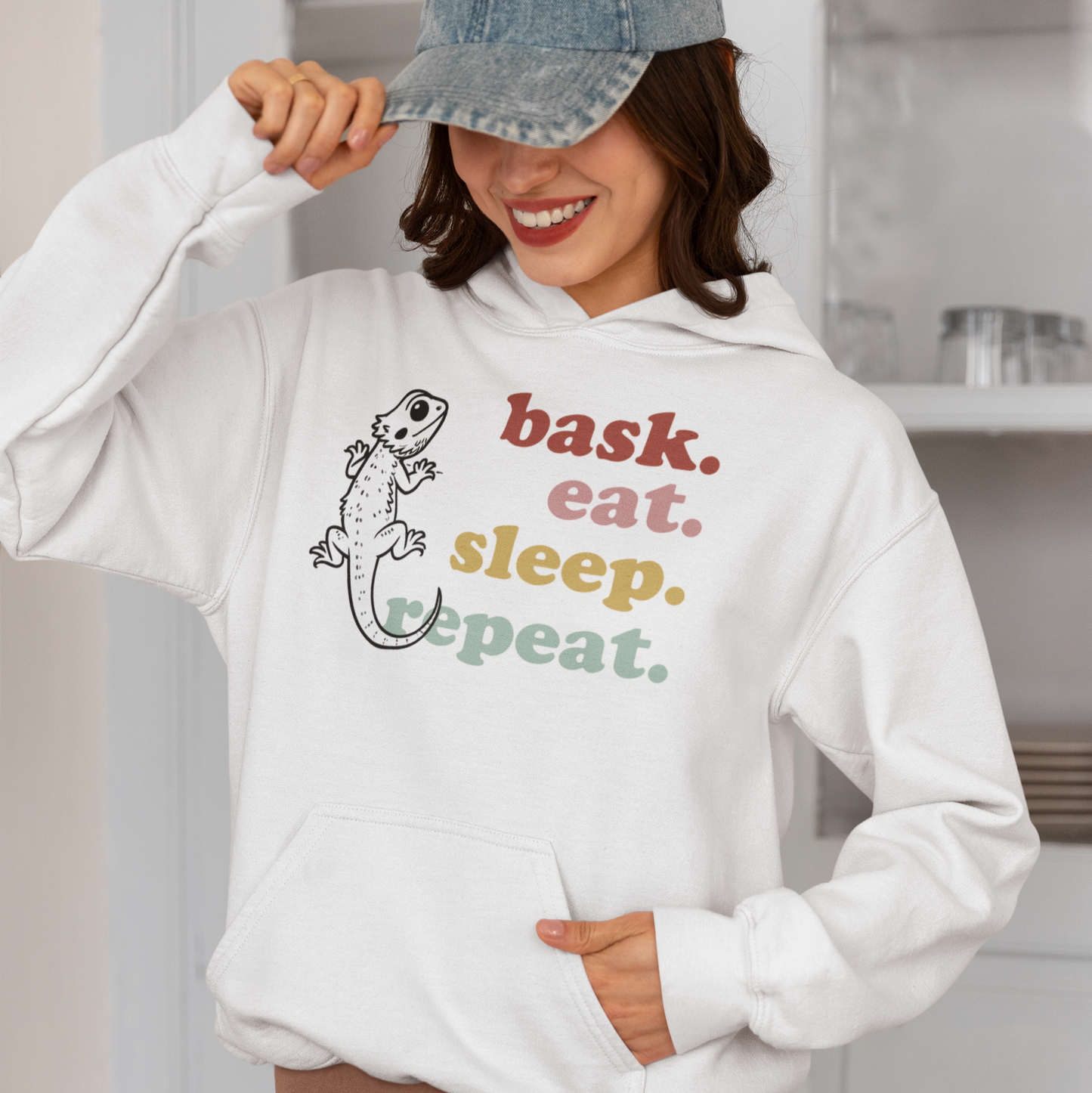 Bask Eat Sleep Repeat Bearded Dragon Unisex Hooded Sweatshirt | Reptile Hoodie | Gift for Reptile Lover | Pet Reptile