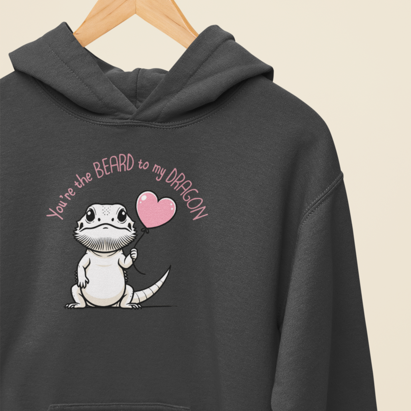 Cute Bearded Dragon Valentine's Day Unisex Hooded Sweatshirt, Reptile Keeper Gift, Valentine's Day Hoodie