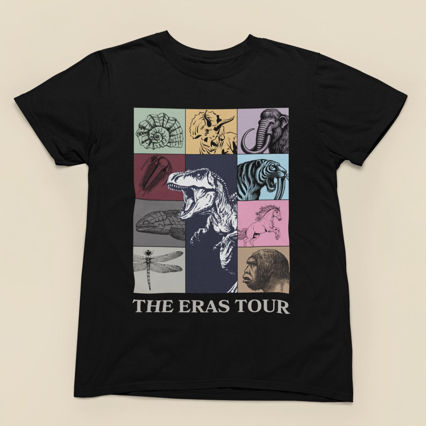 Geological Eras Tour Unisex Softstyle T-Shirt, Gift for Geologist Biologist Science Lover, Life Through Time Design, Dinosaur Tee
