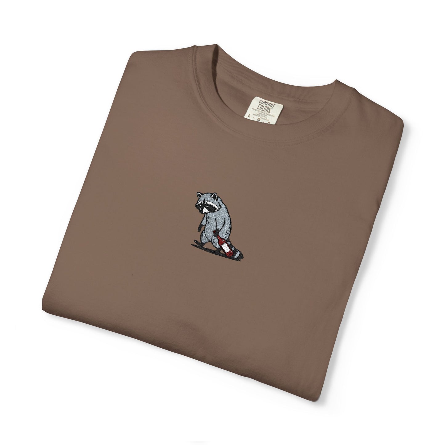 Raccoon Embroidered Comfort Colors T-Shirt, Tired Raccoon Shirt, Trash Panda Tee, Funny Animal Embroidery, Raccoon Lover Gift