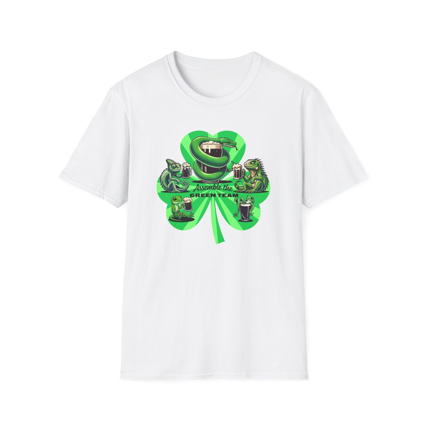 Green Reptiles St Patrick’s Day T-Shirt, Assemble The Green Team Shirt, Reptile Lover Tee, Frog Snake Lizard Party Shirt, St Paddy’s Day Tee