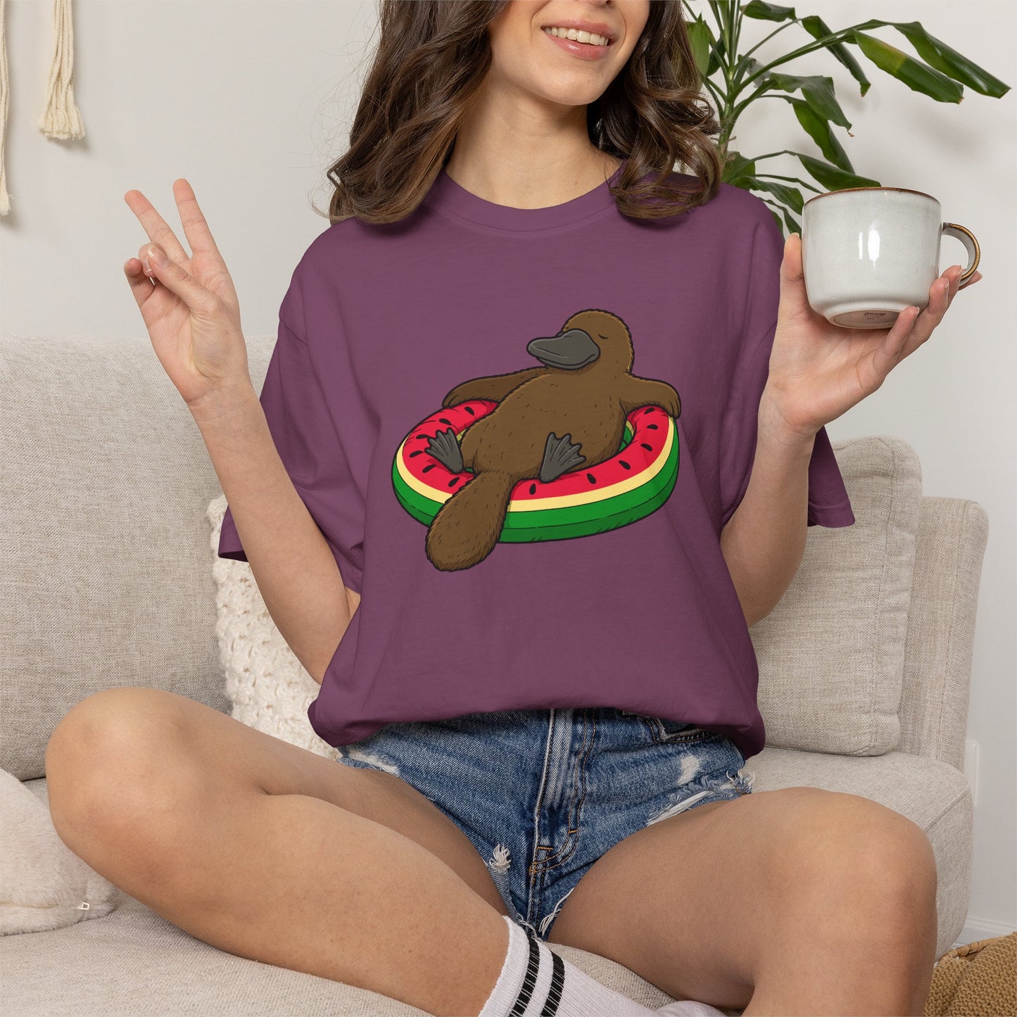 Platypus Pool Float Shirt, Comfort Colors Platypus Tee, Funny Australian Animal T Shirt, Summer Wildlife Shirt, Monotreme Gift