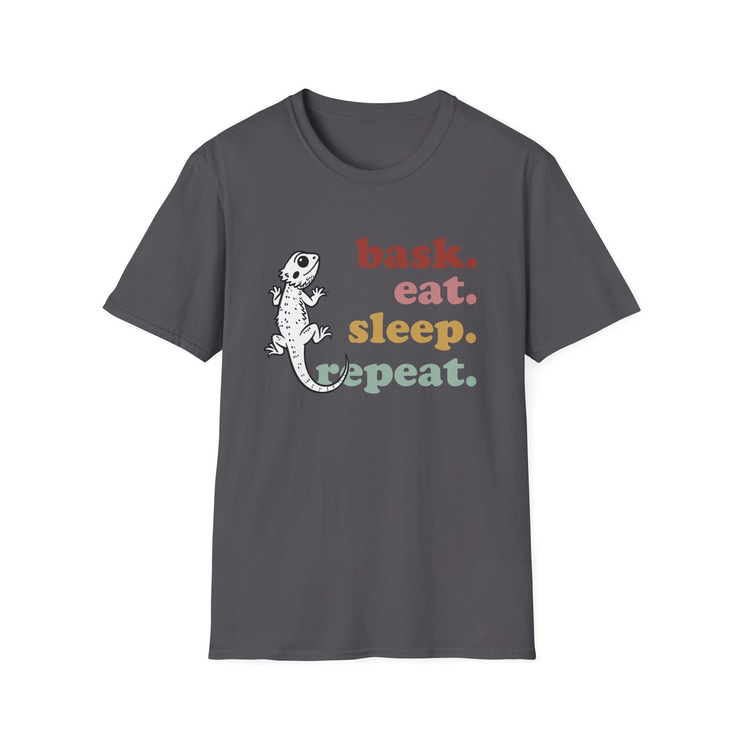 Bask Eat Sleep Repeat Bearded Dragon Unisex Softstyle T-Shirt | Reptile Tee | Gift for Reptile Lover | Pet Reptile
