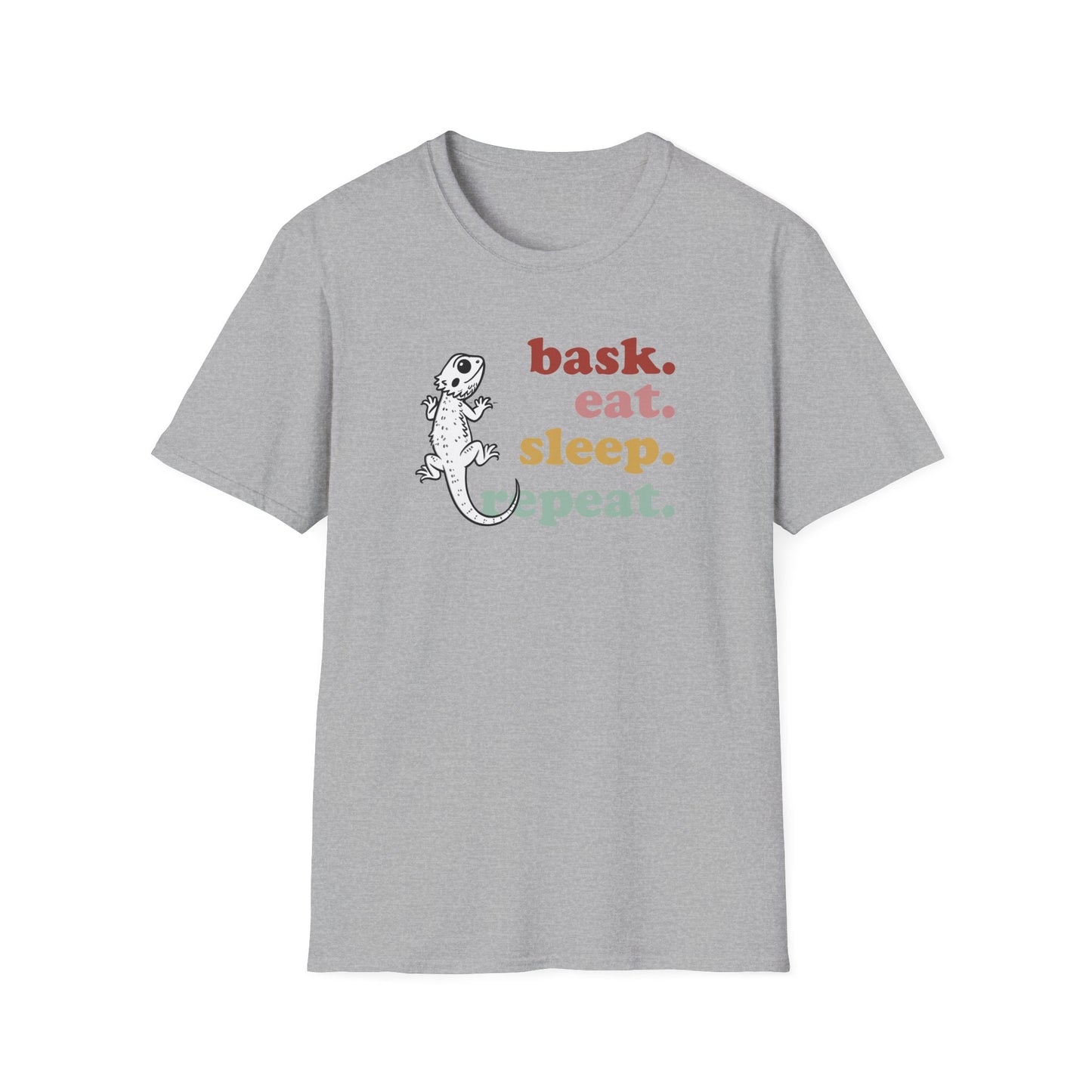 Bask Eat Sleep Repeat T-Shirt, Bearded Dragon Shirt, Reptile Lover Tee, Lizard Mom Dad Gift, Herpetology Graphic Shirt