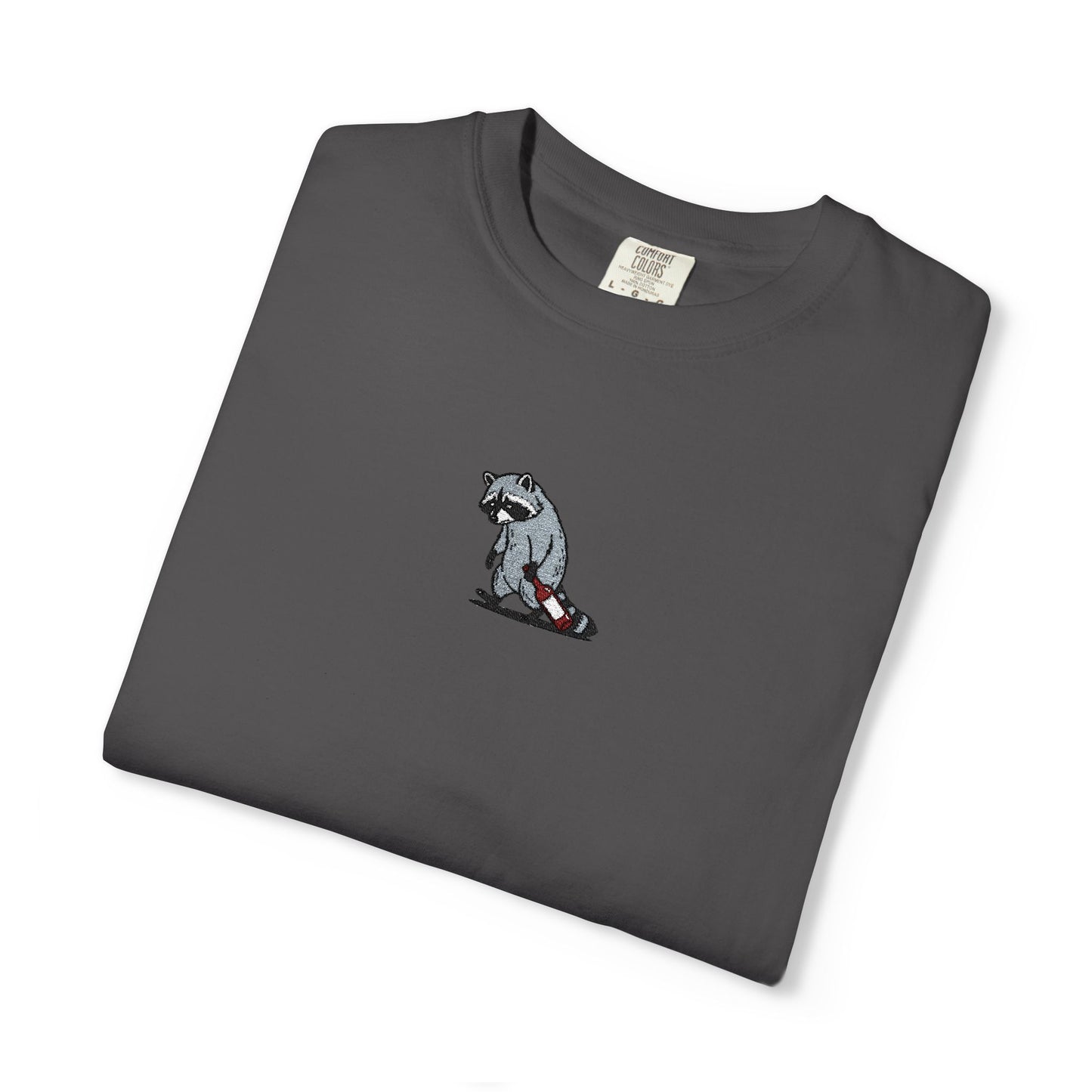 Raccoon Embroidered Comfort Colors T-Shirt, Tired Raccoon Shirt, Trash Panda Tee, Funny Animal Embroidery, Raccoon Lover Gift