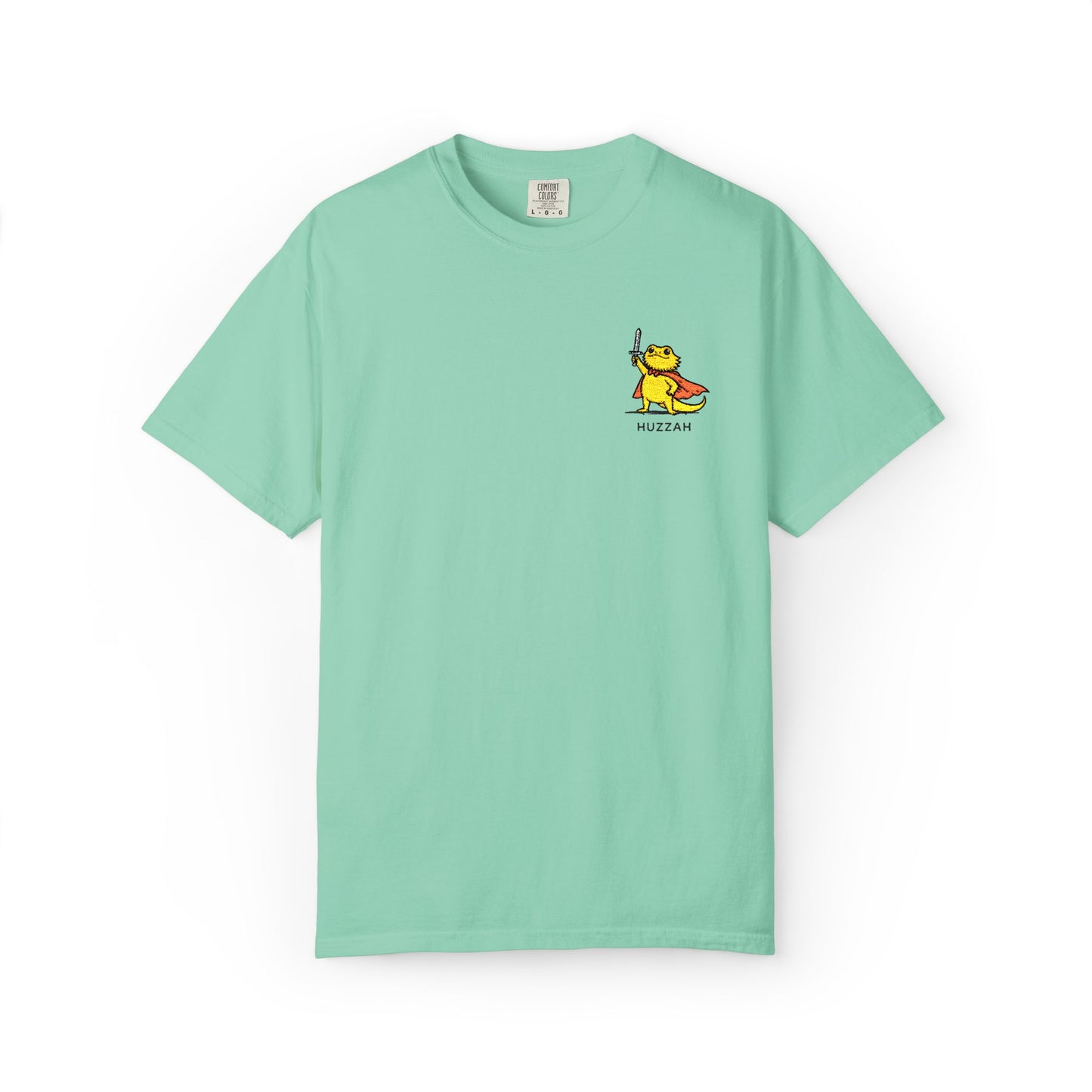 Bearded Dragon Huzzah Embroidered Comfort Colors T-Shirt, Funny Bearded Dragon Shirt, Reptile Lover Gift, Cute Lizard Embroidery Tee